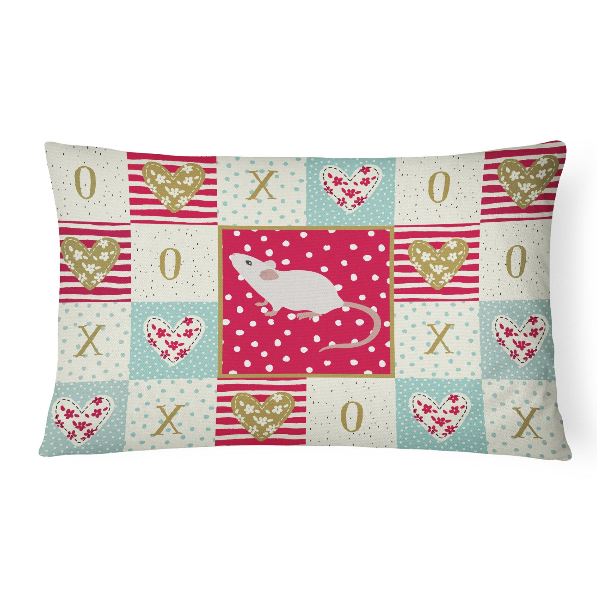 White Domestic Mouse Love Canvas Fabric Decorative Pillow