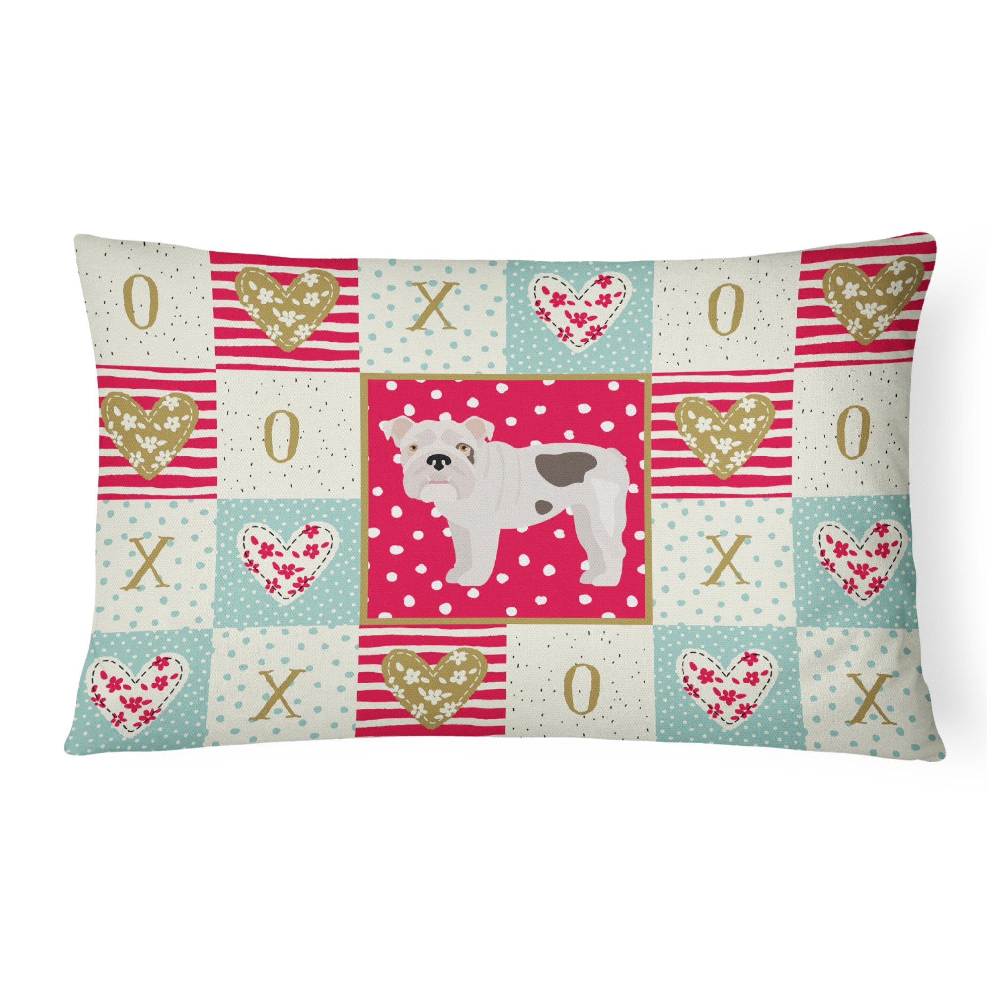 English Bulldog #2 Love Canvas Fabric Decorative Pillow