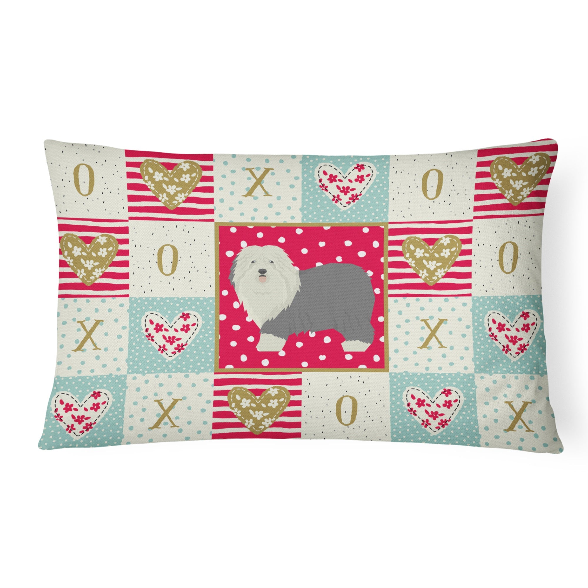 Old English Sheepdog Love Canvas Fabric Decorative Pillow