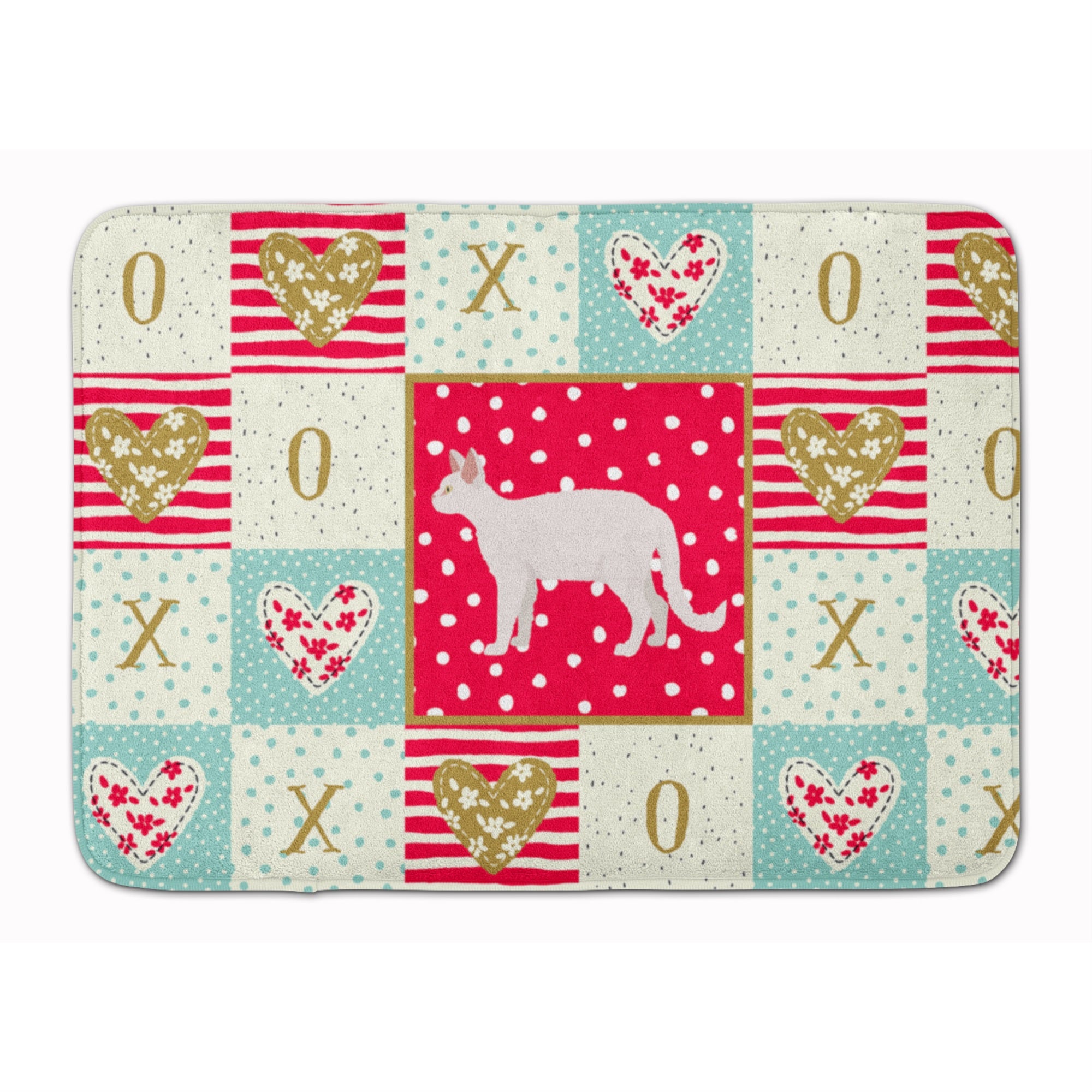 White Devon Rex Cat Love Machine Washable Memory Foam Mat