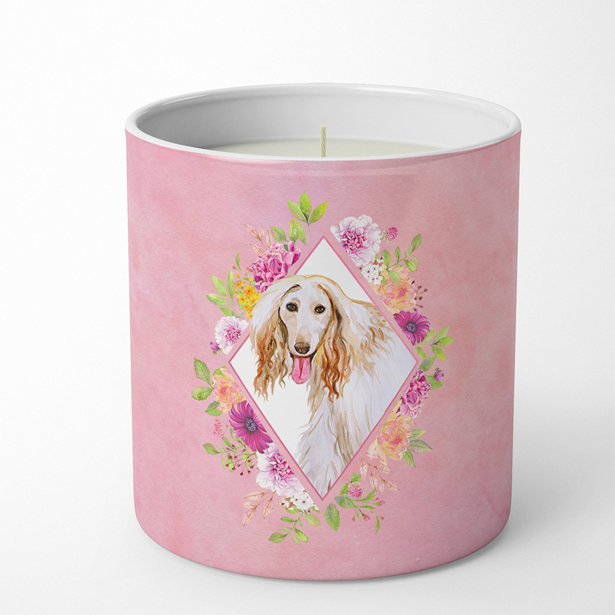 Afghan Hound Pink Flowers 10 Oz Decorative Soy Candle