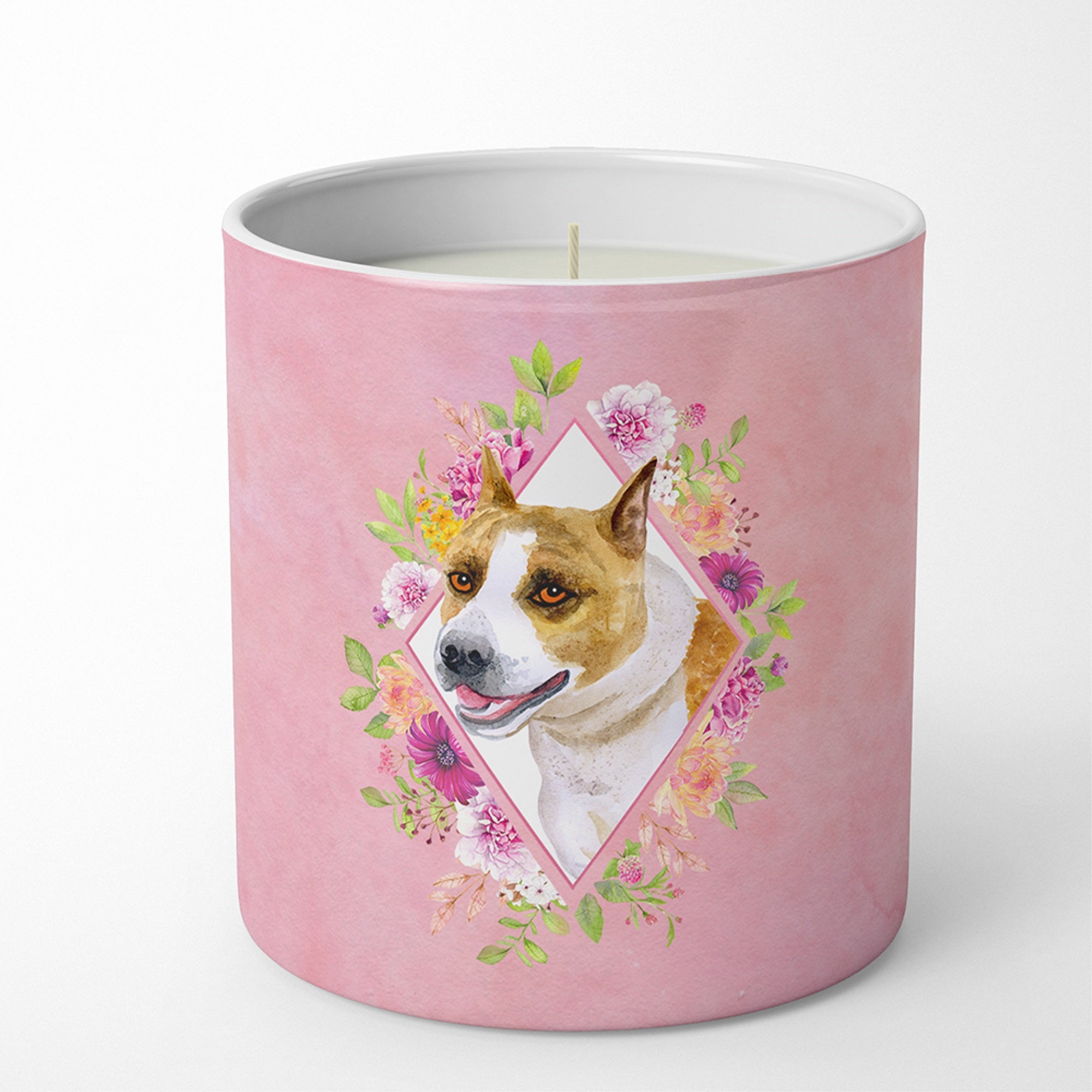 Bull Terrier Pink Flowers 10 Oz Decorative Soy Candle