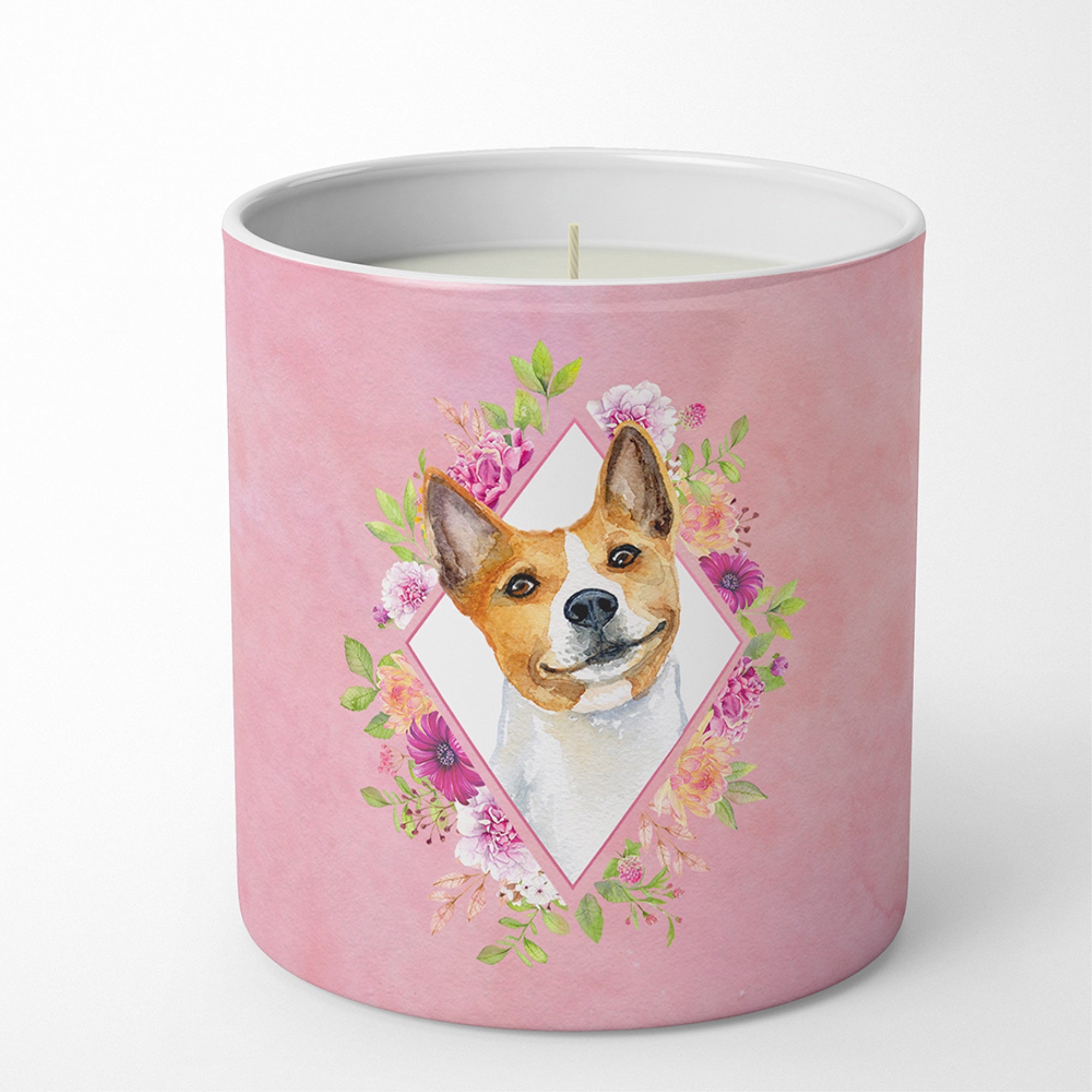 Basenji Pink Flowers 10 Oz Decorative Soy Candle