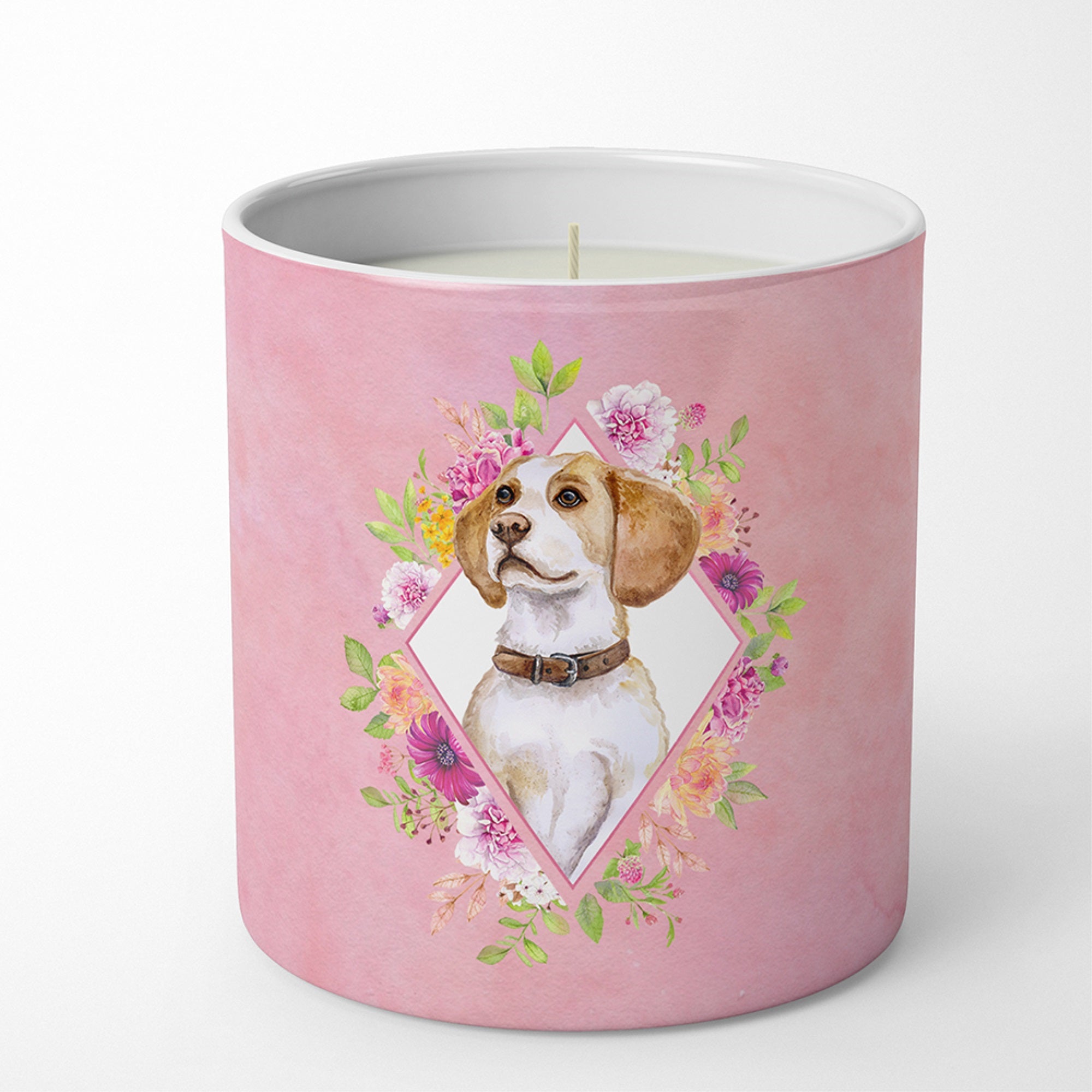 Beagle Pink Flowers 10 Oz Decorative Soy Candle