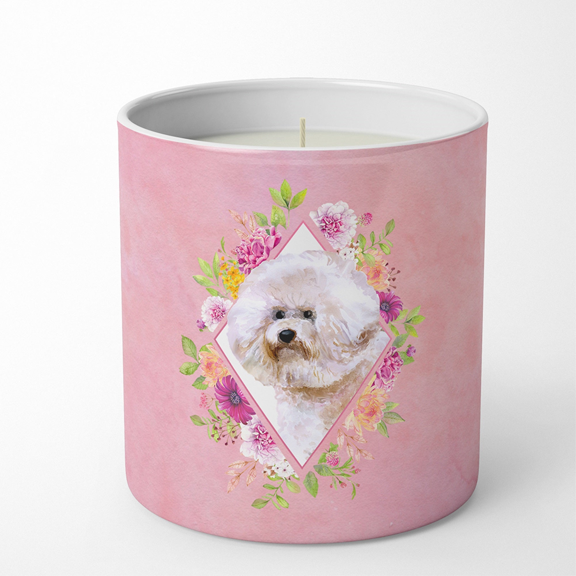Bichon Fris #1 Pink Flowers 10 Oz Decorative Soy Candle