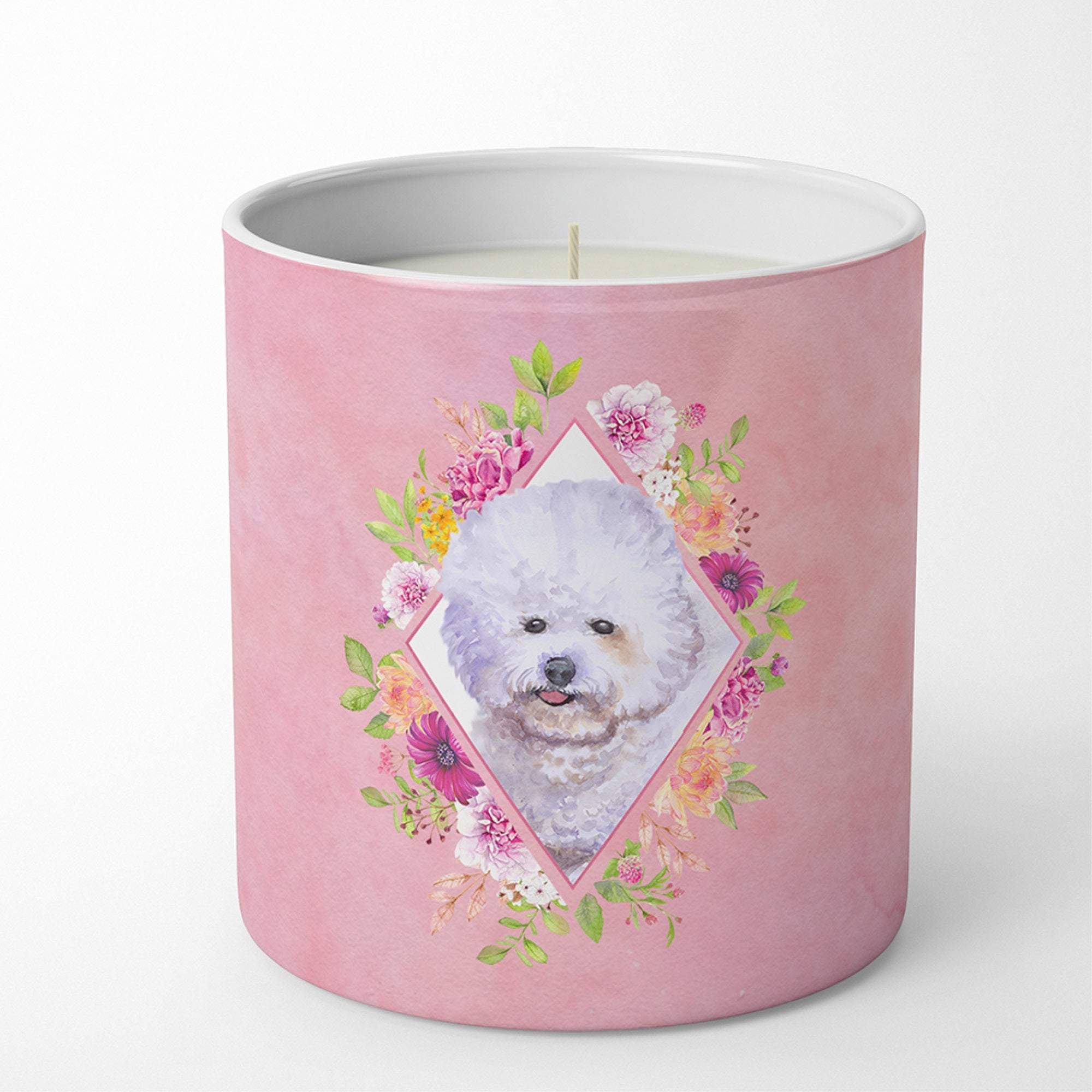 Bichon Fris #2 Pink Flowers 10 Oz Decorative Soy Candle
