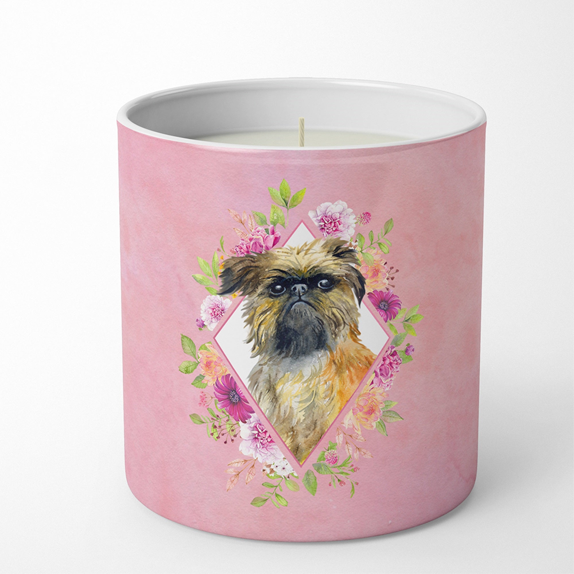 Brussels Griffon Pink Flowers 10 Oz Decorative Soy Candle