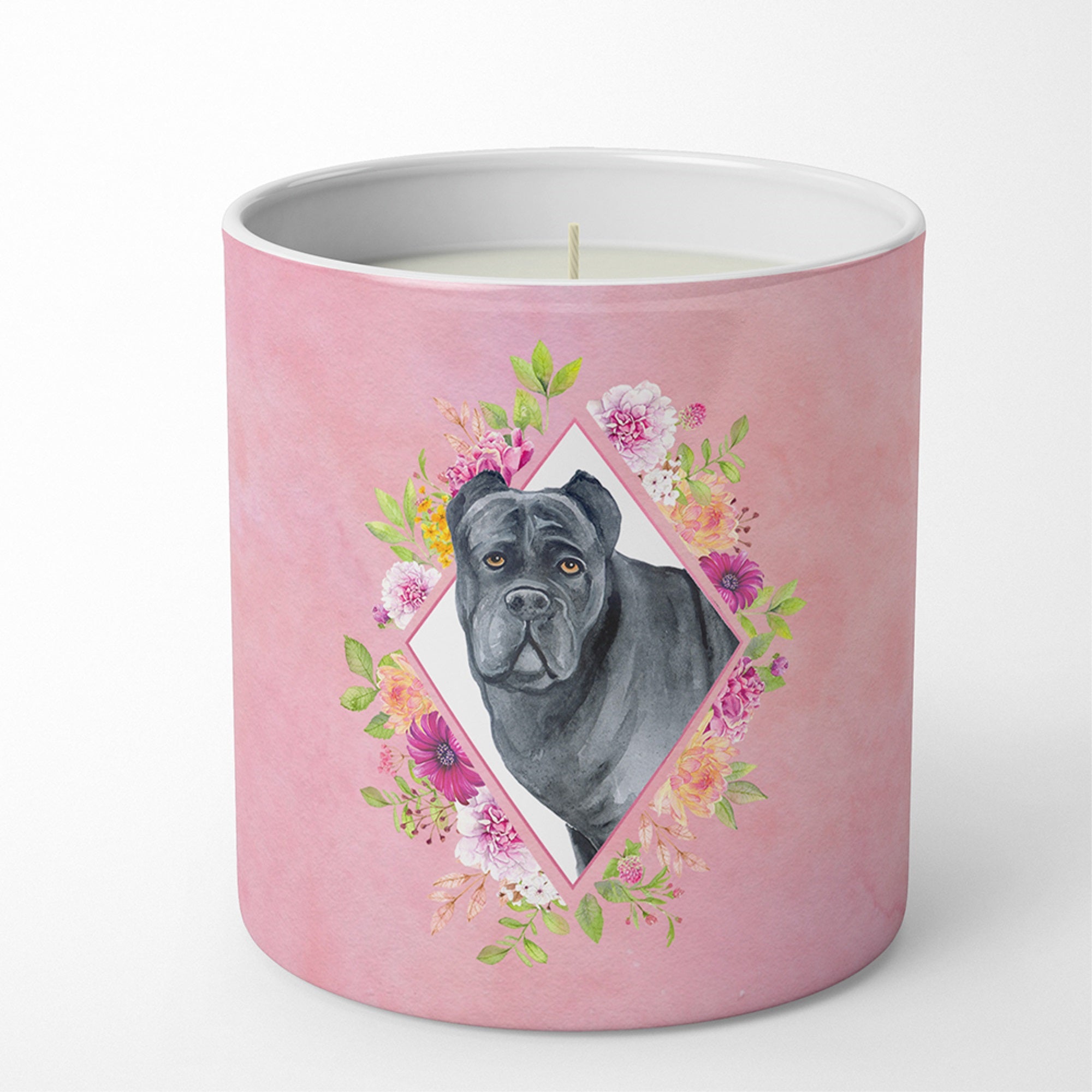 Cane Corso Pink Flowers 10 Oz Decorative Soy Candle