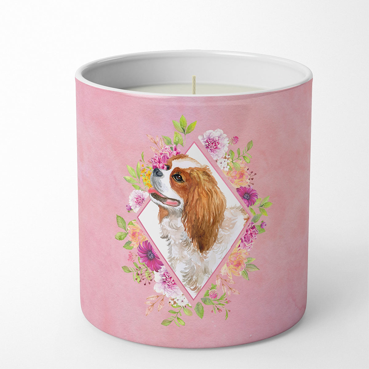 Cavalier King Charles Spaniel Pink Flowers 10 Oz Decorative Soy Candle