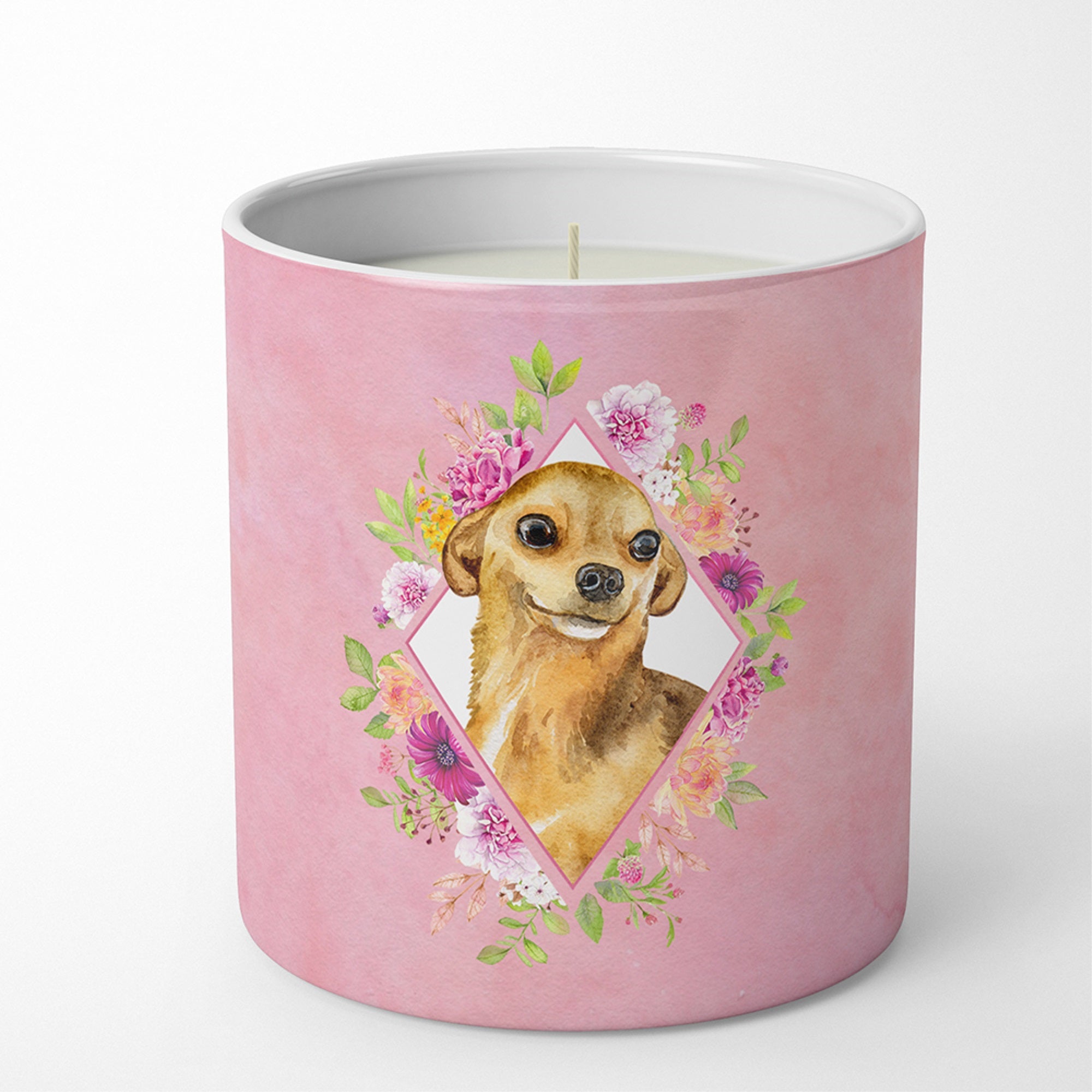 Chihuahua #1 Pink Flowers 10 Oz Decorative Soy Candle