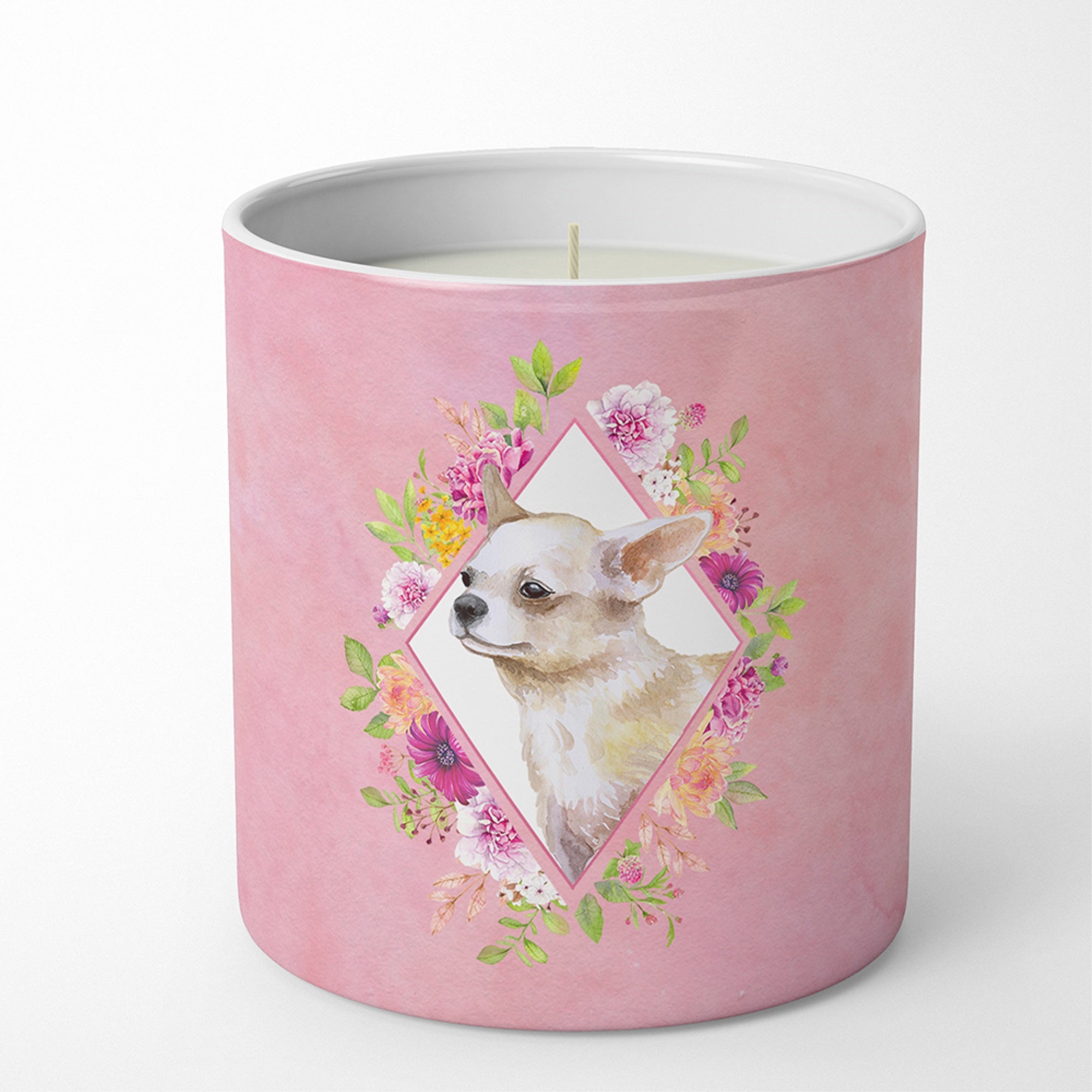 Chihuahua #2 Pink Flowers 10 Oz Decorative Soy Candle