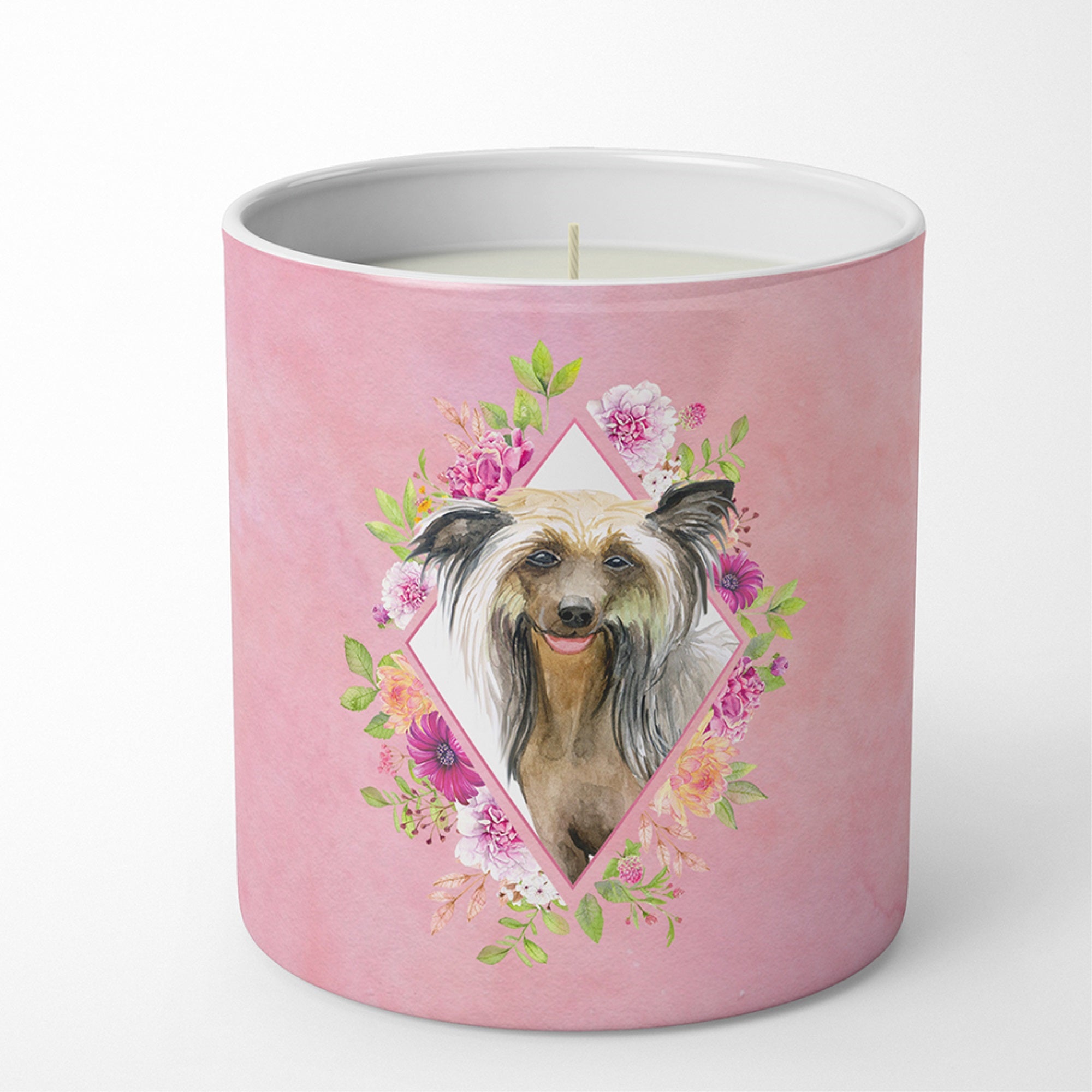Chinese Crested Pink Flowers 10 Oz Decorative Soy Candle