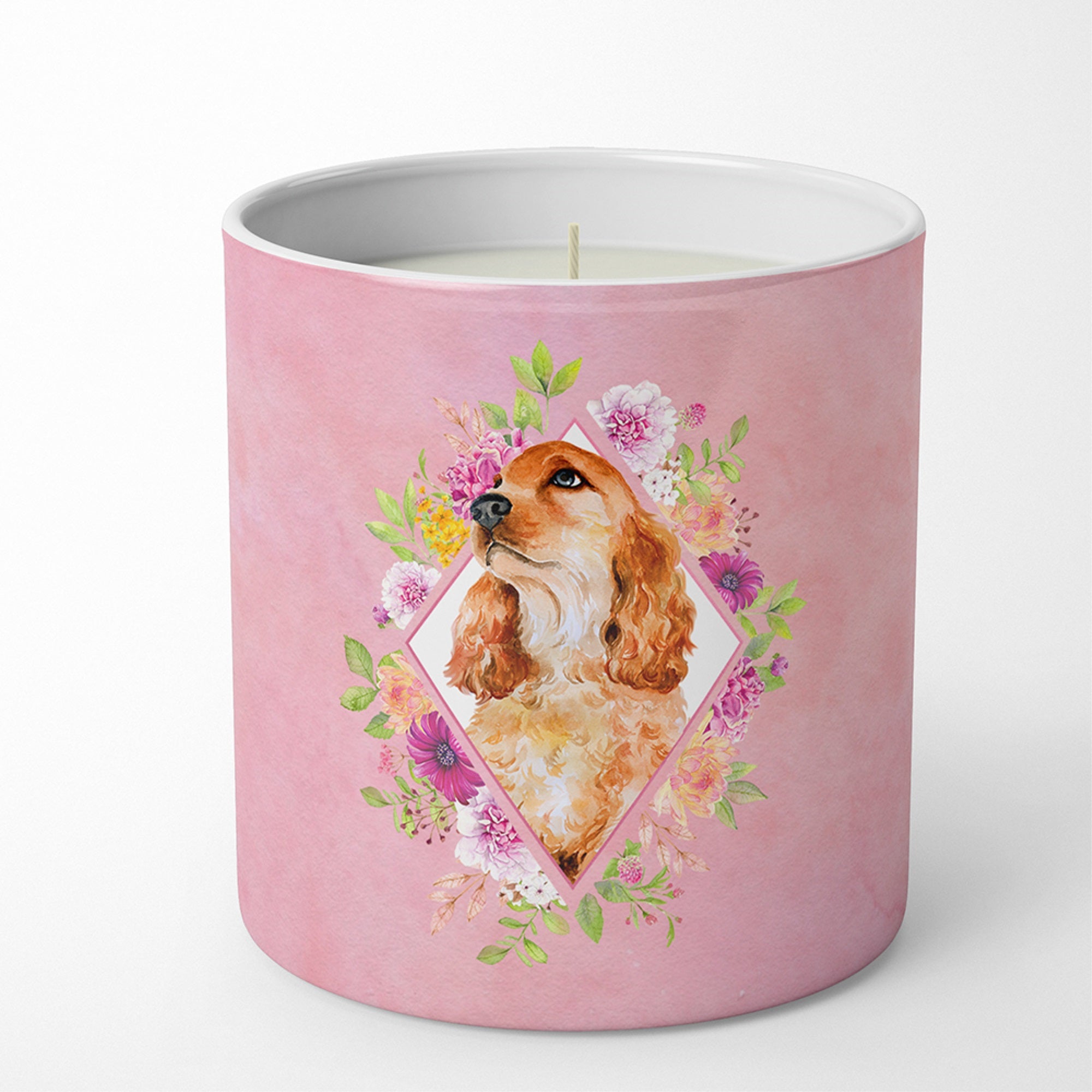 Cocker Spaniel #2 Pink Flowers 10 Oz Decorative Soy Candle