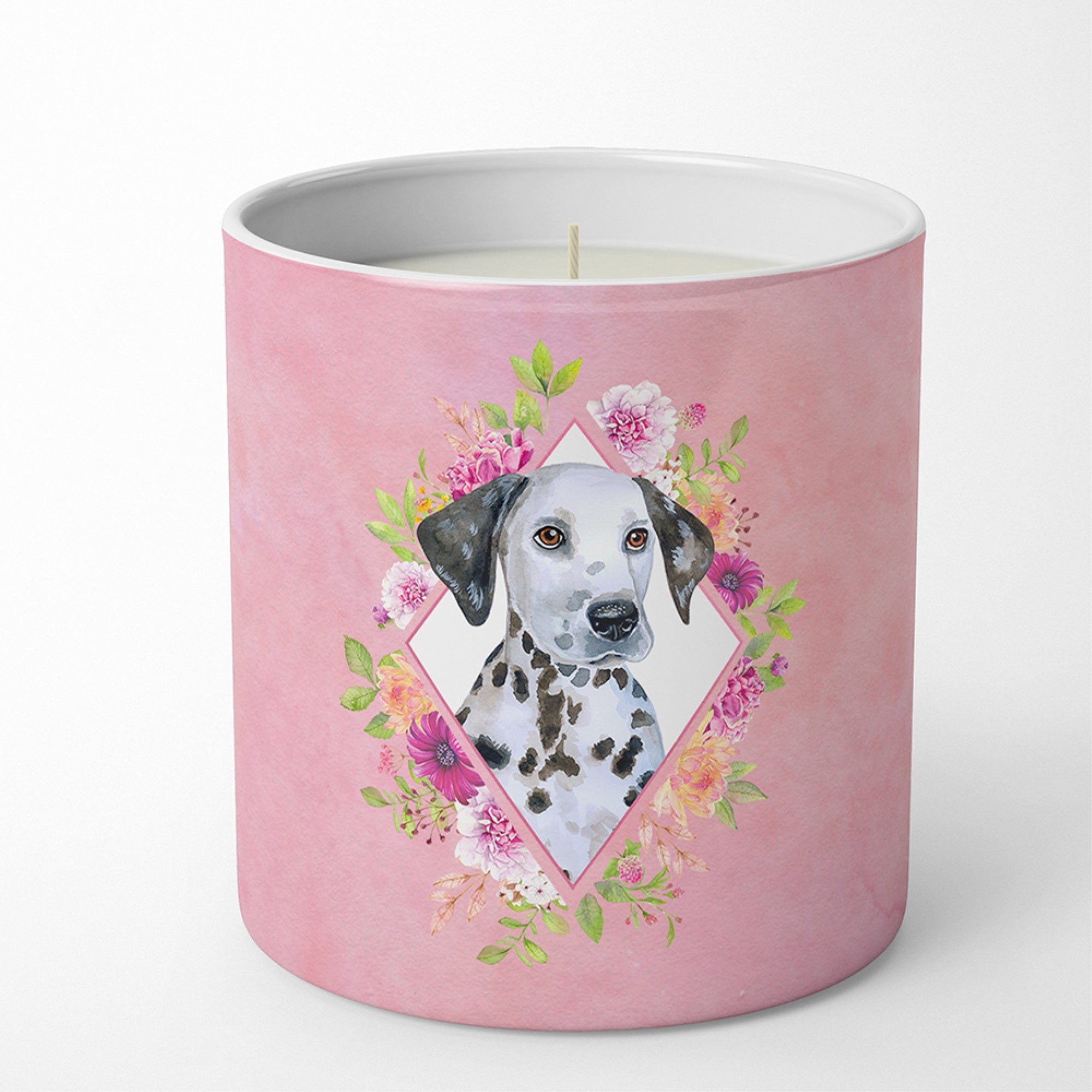 Dalmatian Puppy Pink Flowers 10 Oz Decorative Soy Candle