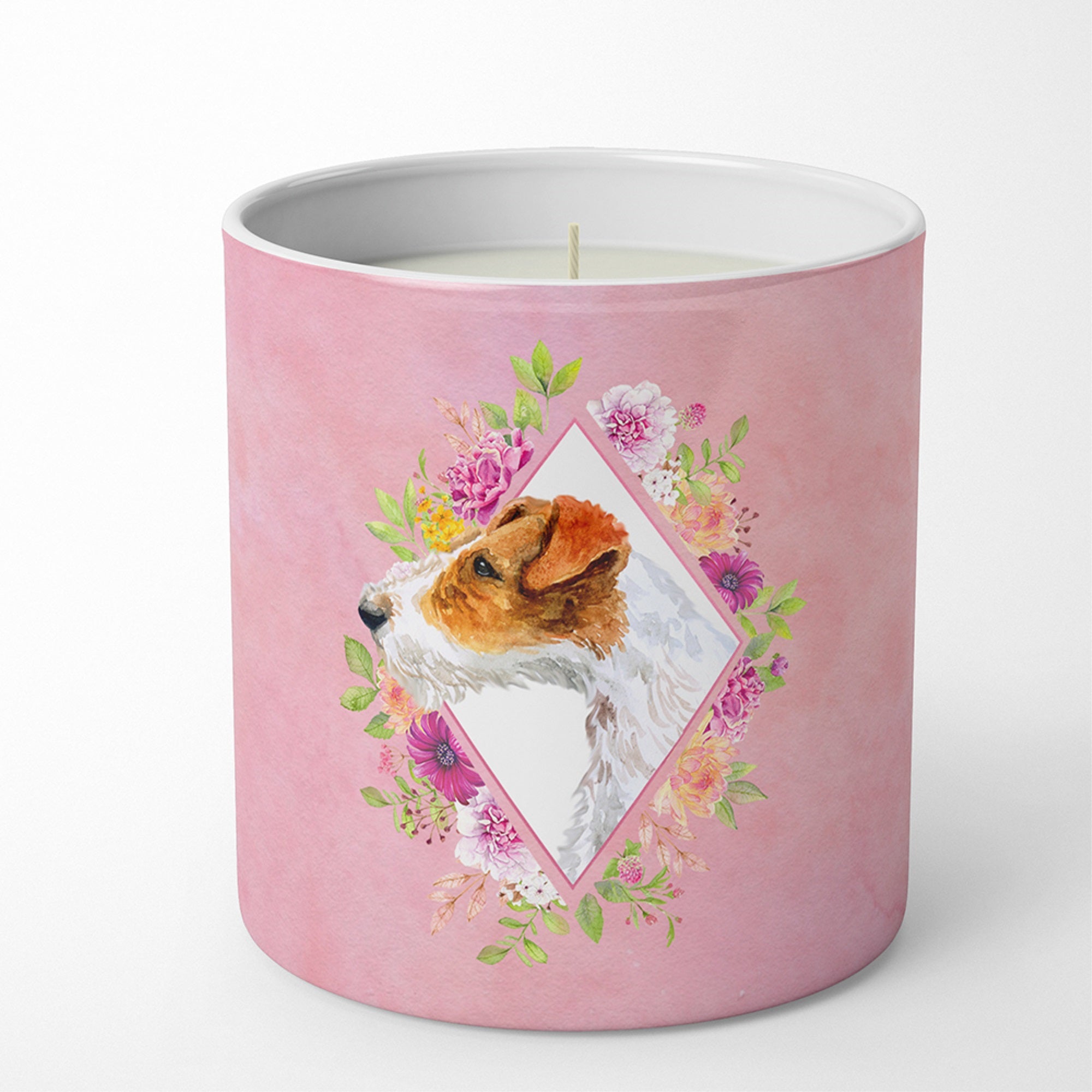 Jack Russell Terrier #2 Pink Flowers 10 Oz Decorative Soy Candle