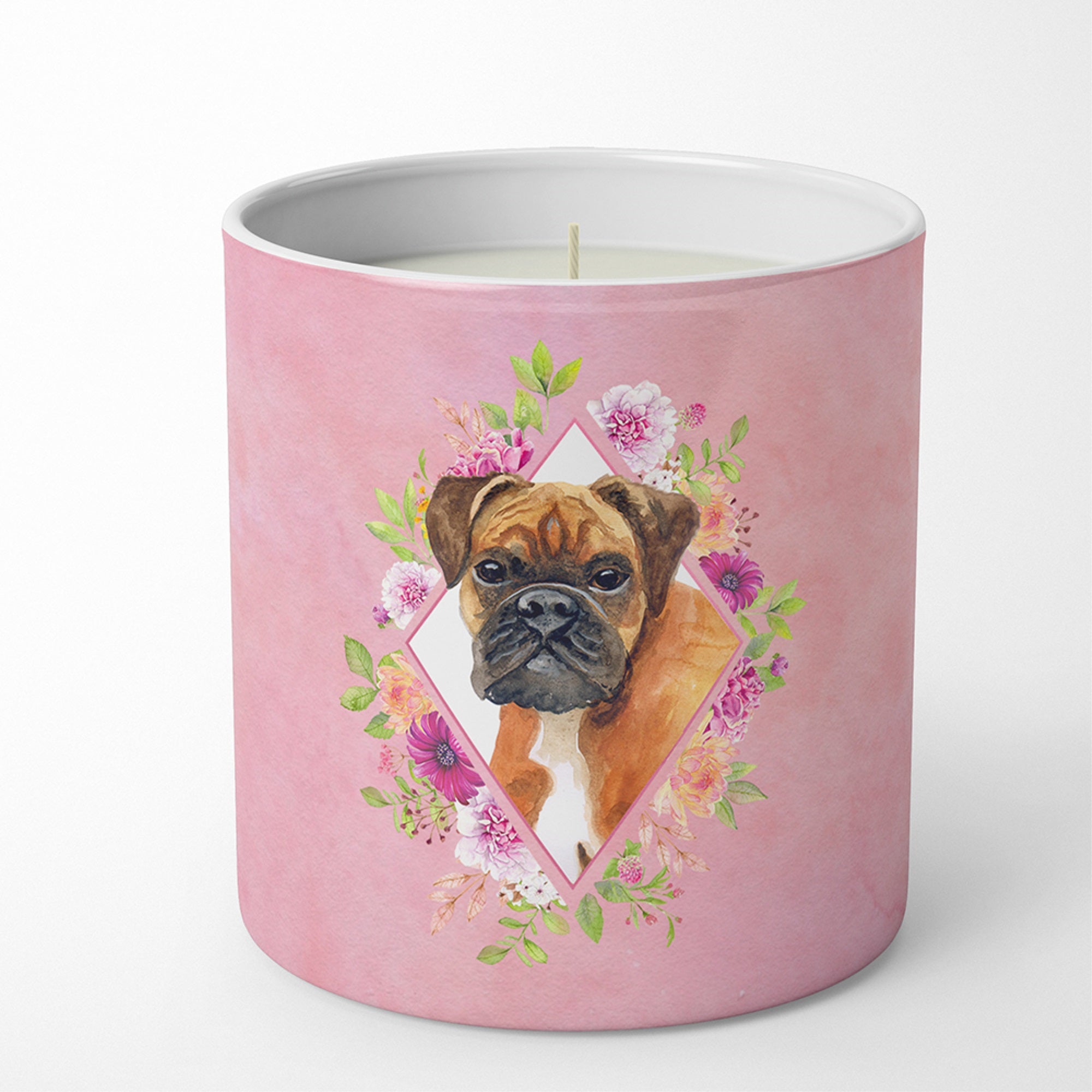 German Boxer Pink Flowers 10 Oz Decorative Soy Candle
