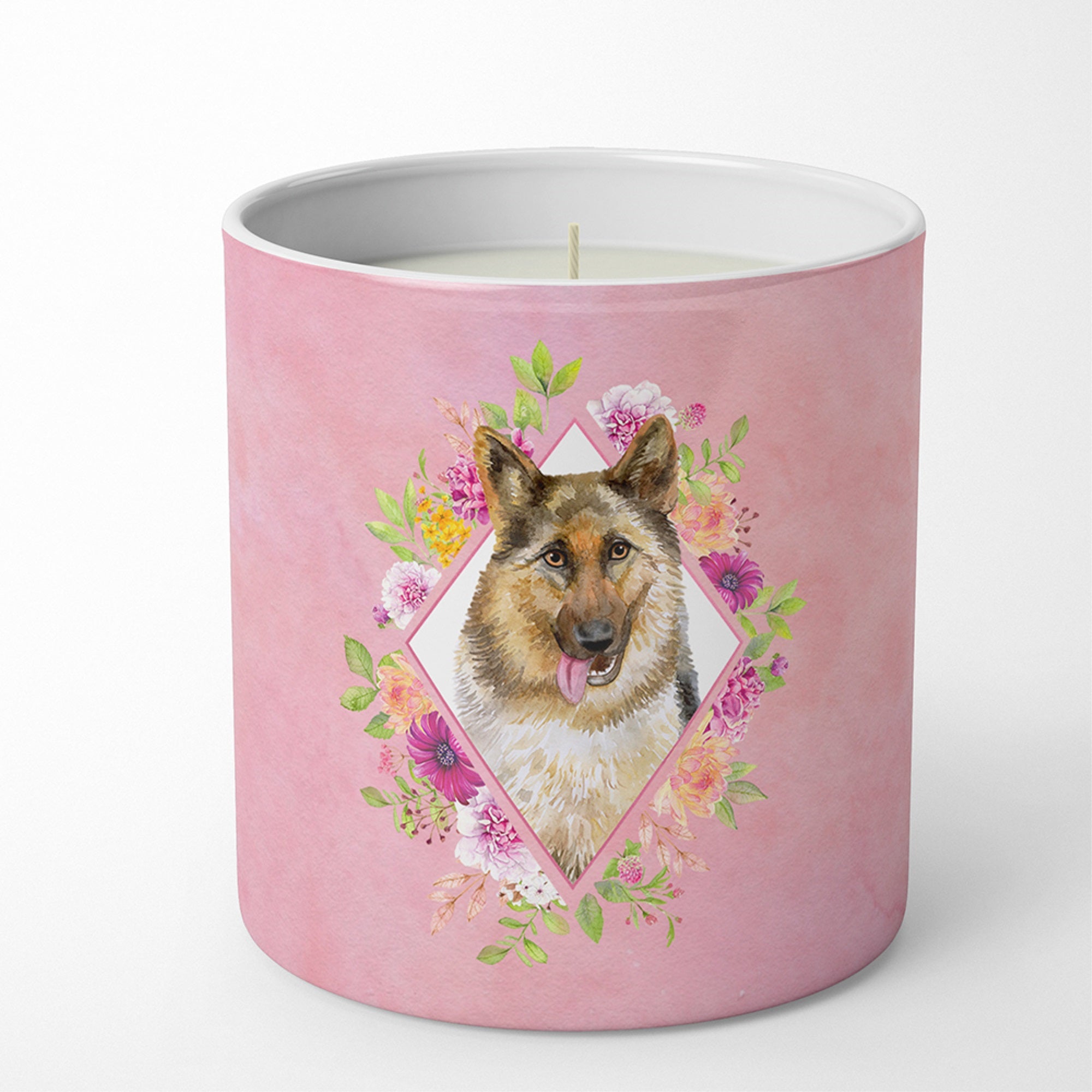 German Shepherd #1 Pink Flowers 10 Oz Decorative Soy Candle