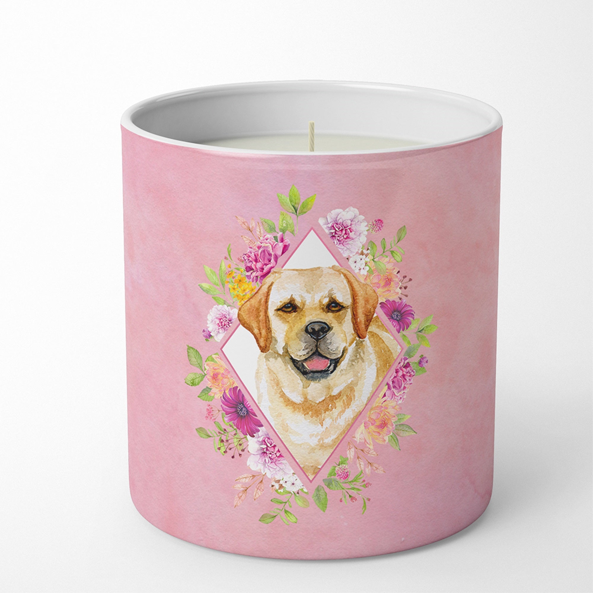 Golden Retriever Pink Flowers 10 Oz Decorative Soy Candle