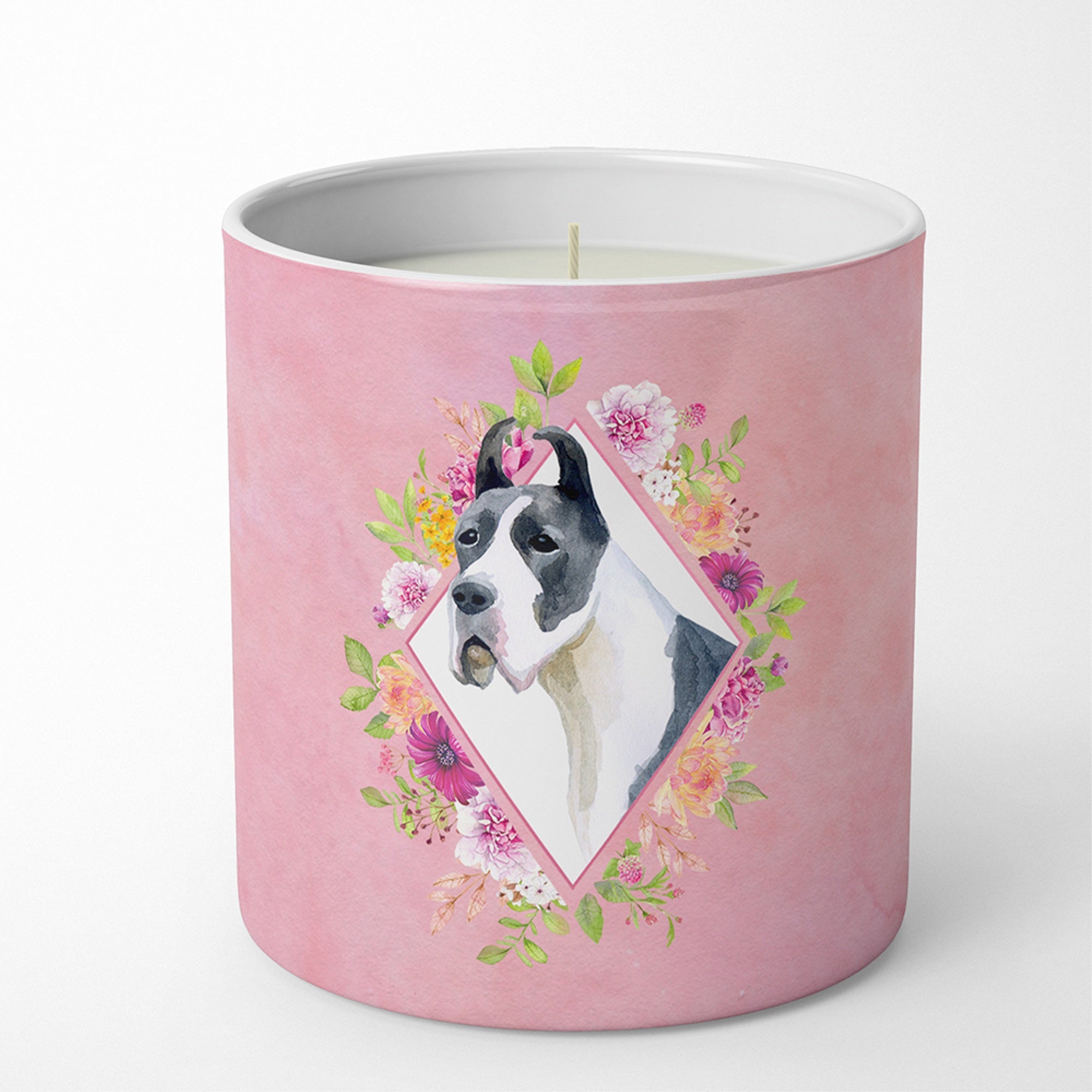 Great Dane Pink Flowers 10 Oz Decorative Soy Candle