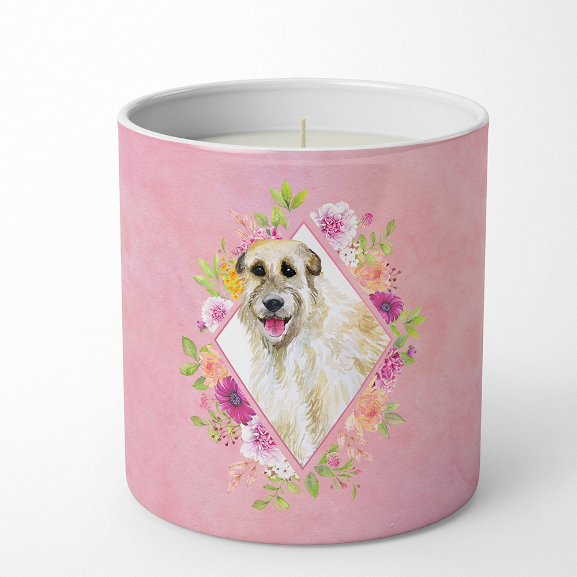Irish Wolfhound Pink Flowers 10 Oz Decorative Soy Candle