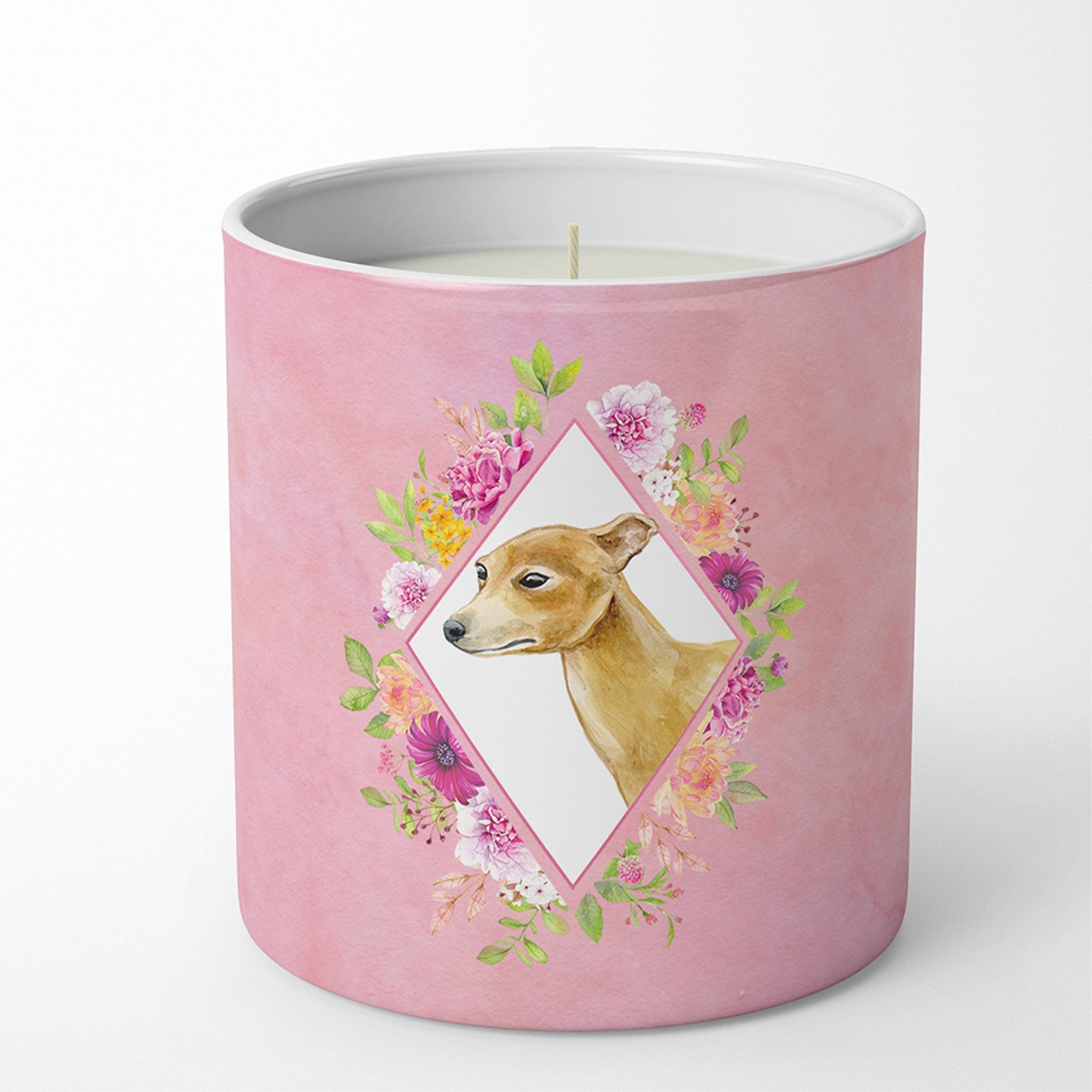 Italian Greyhound Pink Flowers 10 Oz Decorative Soy Candle