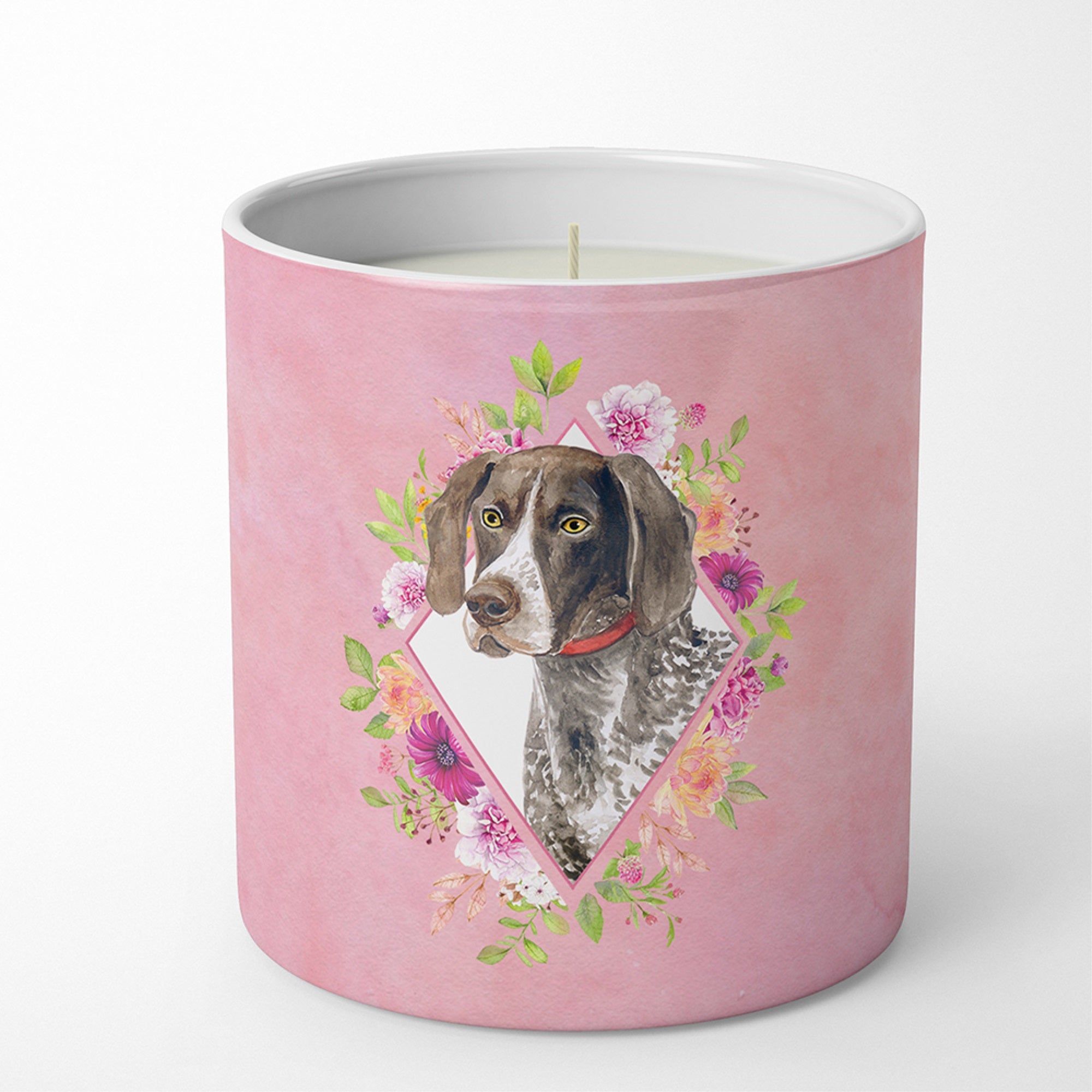German Shorthaired Pointer Pink Flowers 10 Oz Decorative Soy Candle