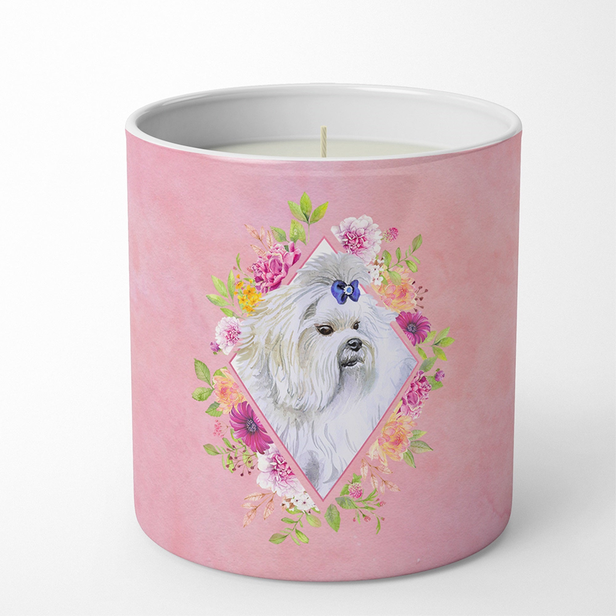 Maltese Pink Flowers 10 Oz Decorative Soy Candle