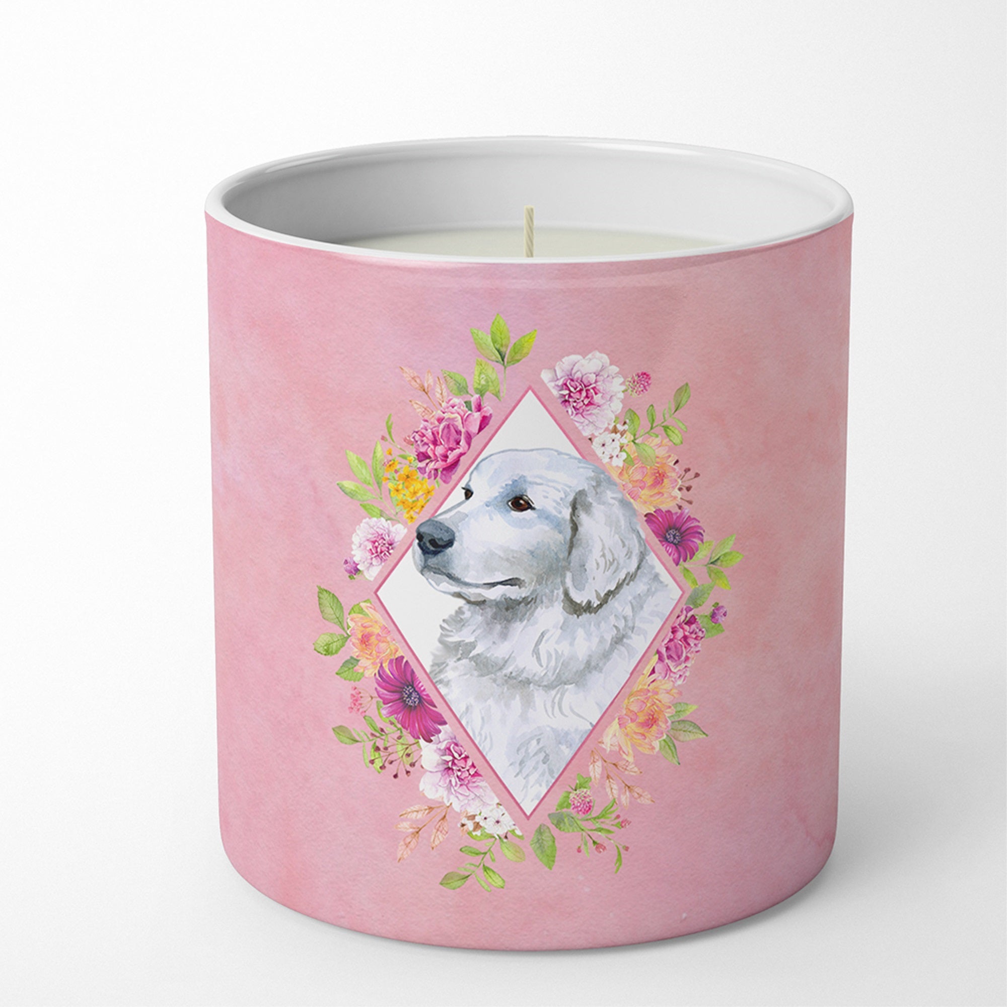 Great Pyrenees Pink Flowers 10 Oz Decorative Soy Candle
