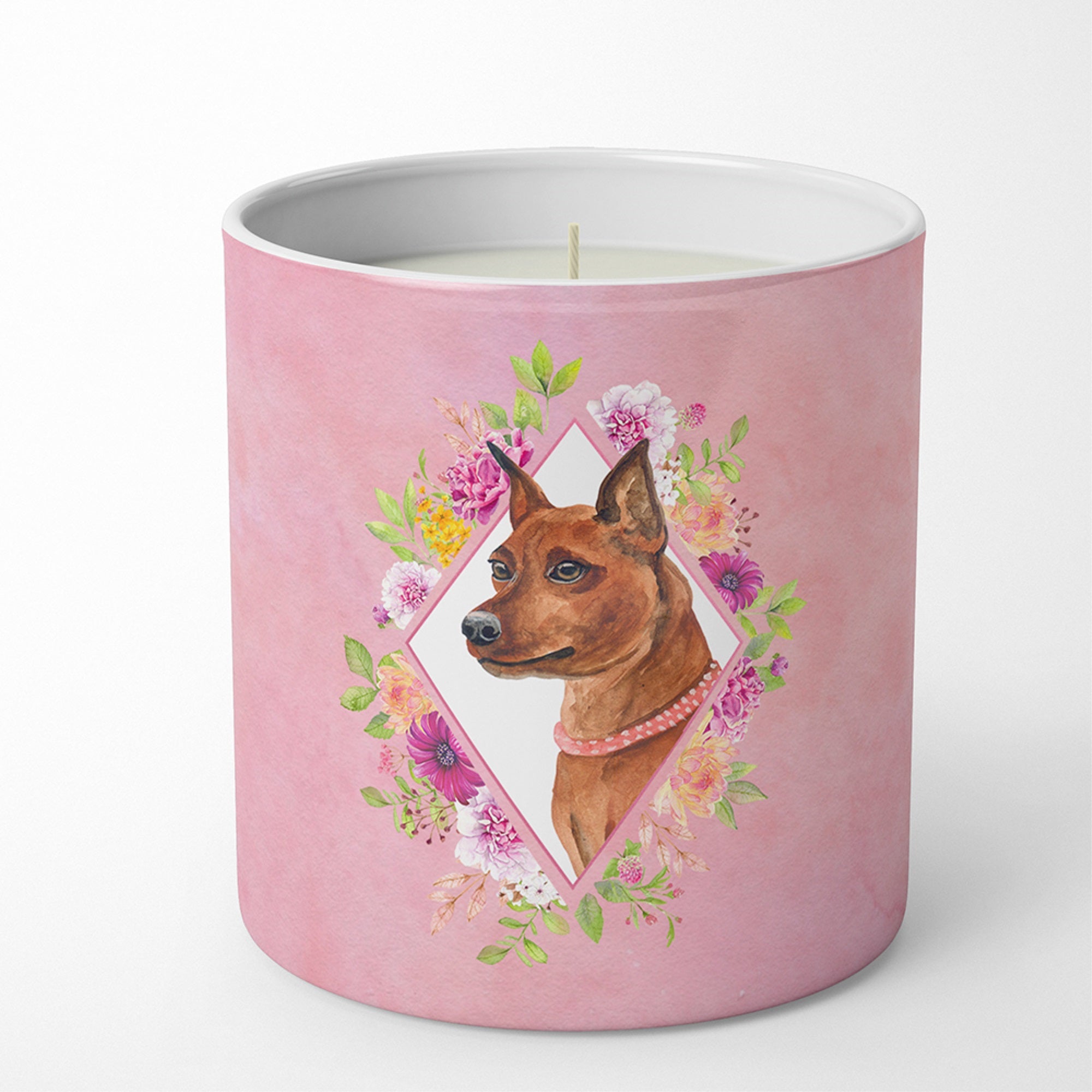 Miniature Pinscher Pink Flowers 10 Oz Decorative Soy Candle