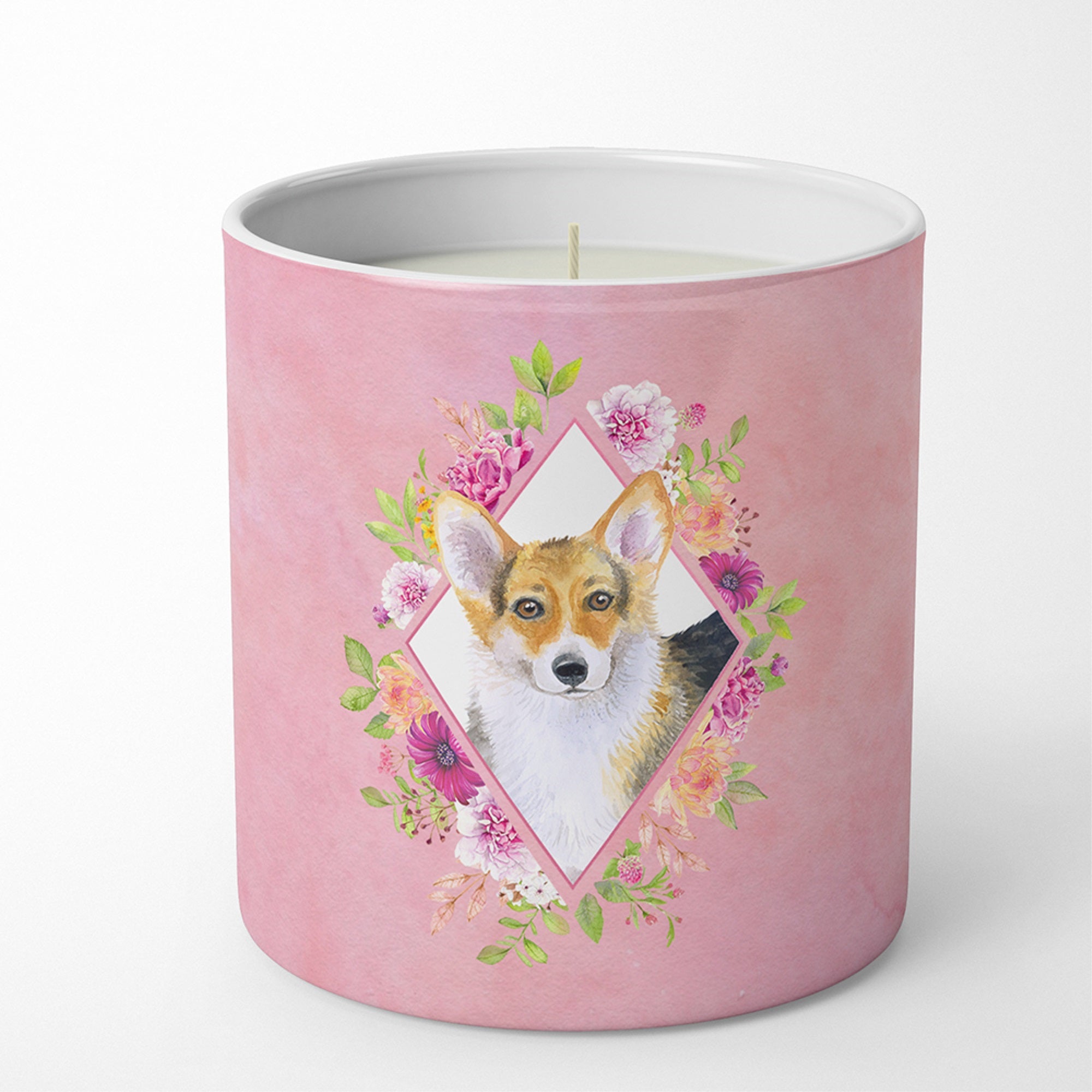 Corgi Pink Flowers 10 Oz Decorative Soy Candle