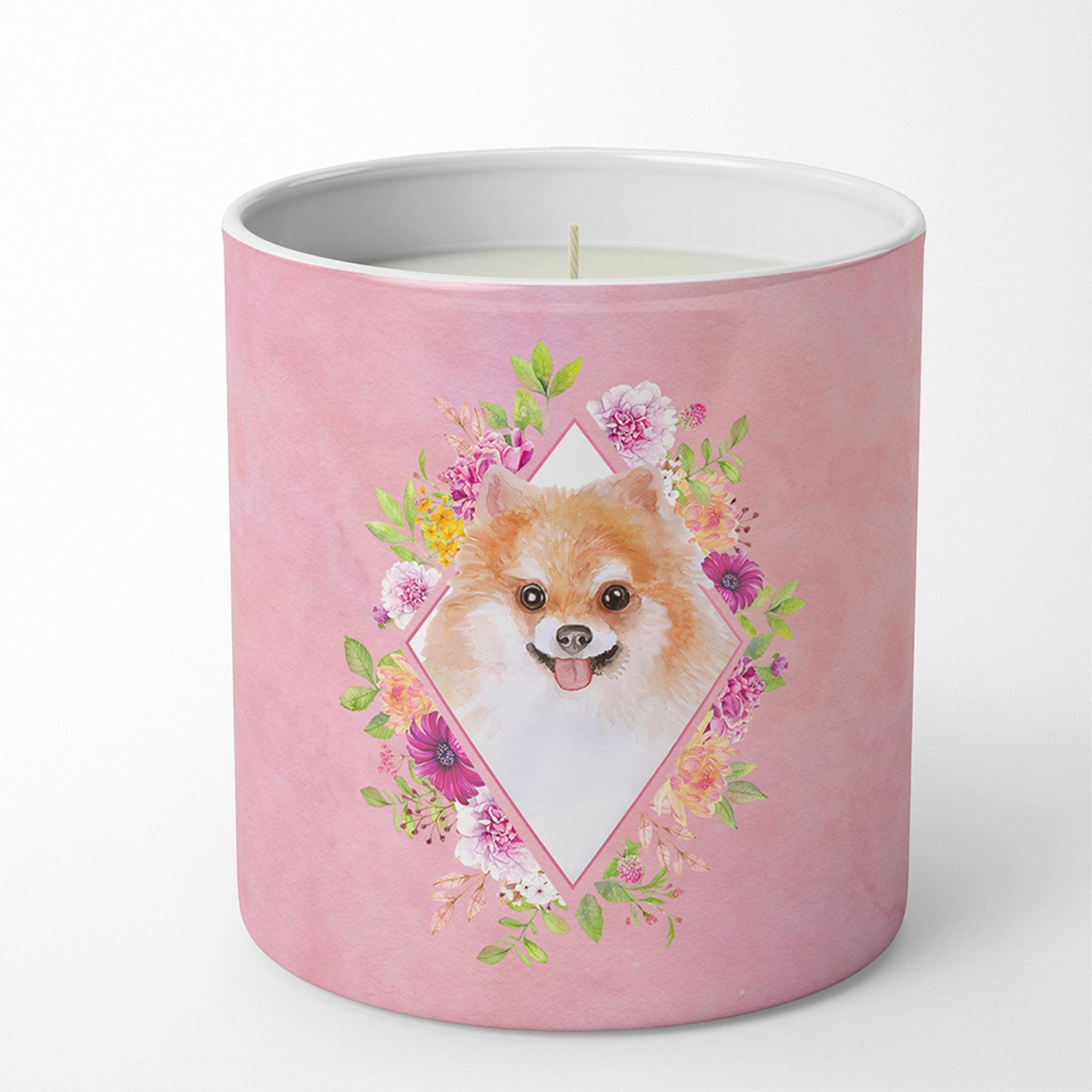 Pomeranian #1 Pink Flowers 10 Oz Decorative Soy Candle