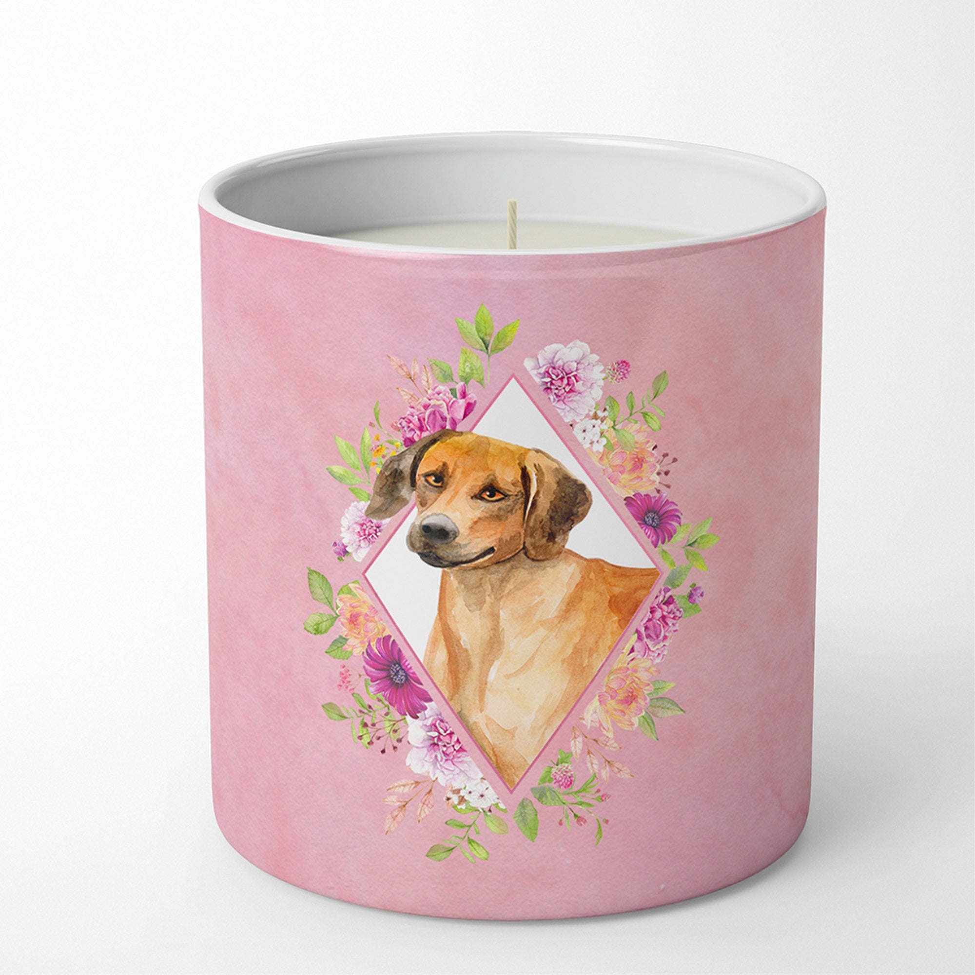 Rhodesian Ridgeback Pink Flowers 10 Oz Decorative Soy Candle