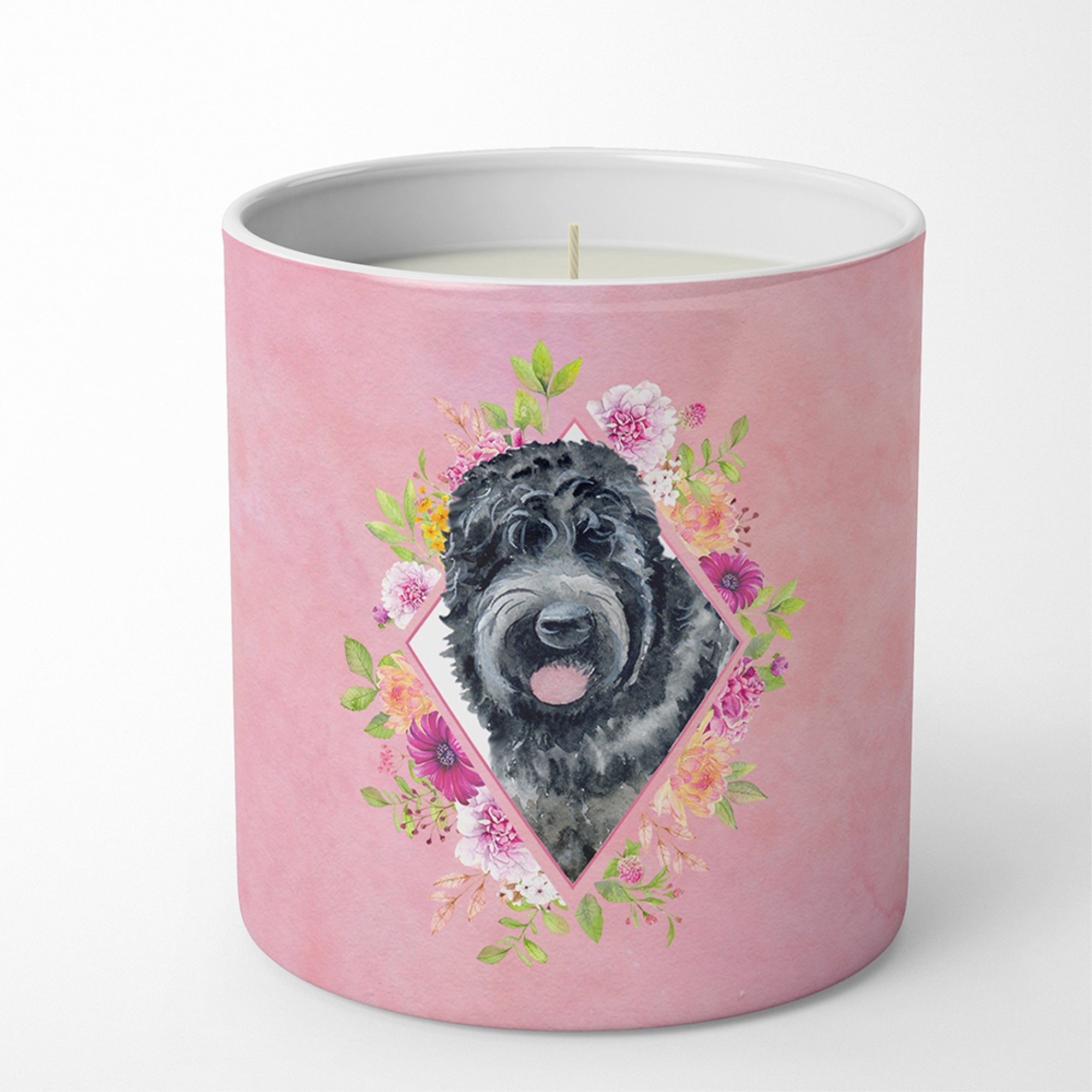 Russian Black Terrier Pink Flowers 10 Oz Decorative Soy Candle
