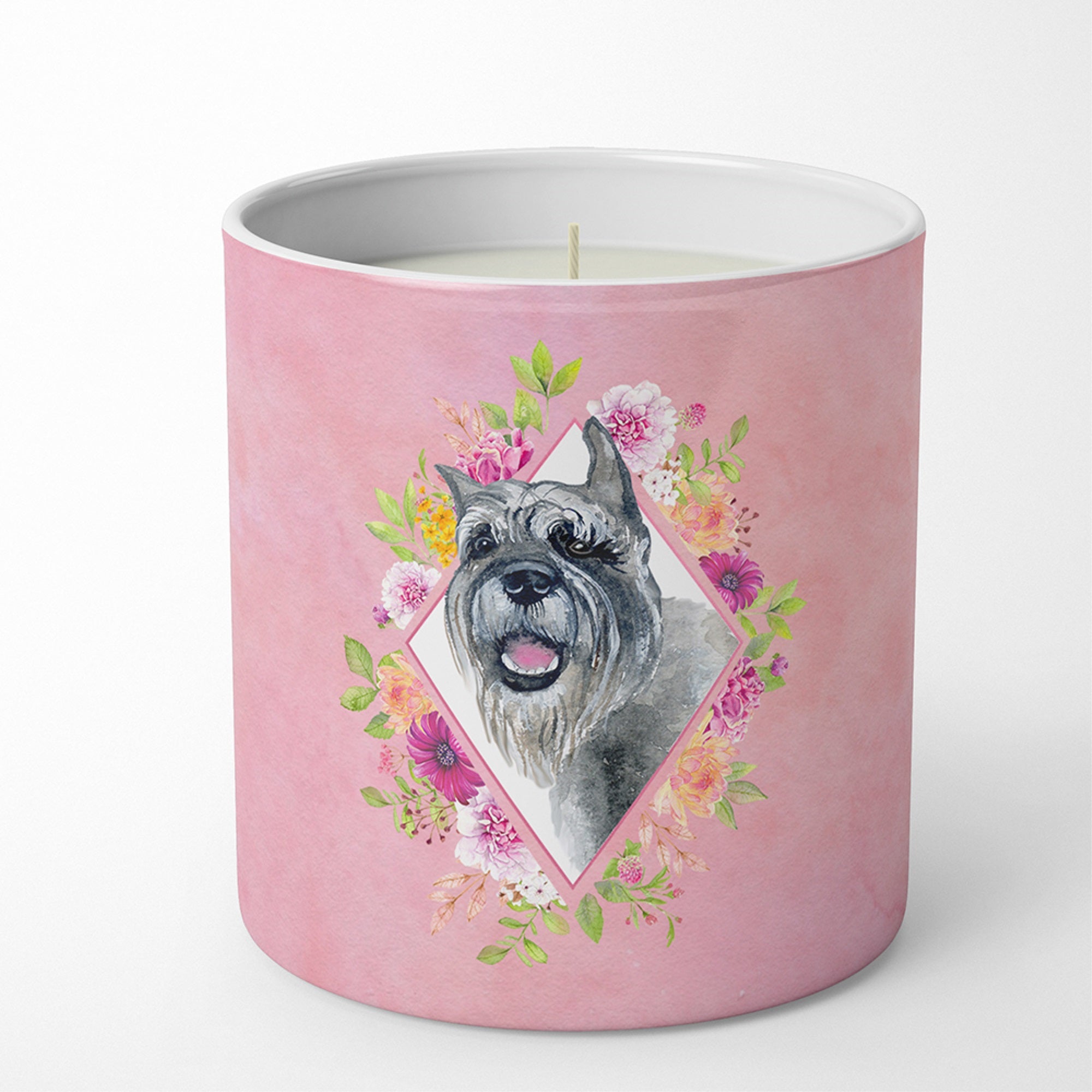 Schnauzer Pink Flowers 10 Oz Decorative Soy Candle