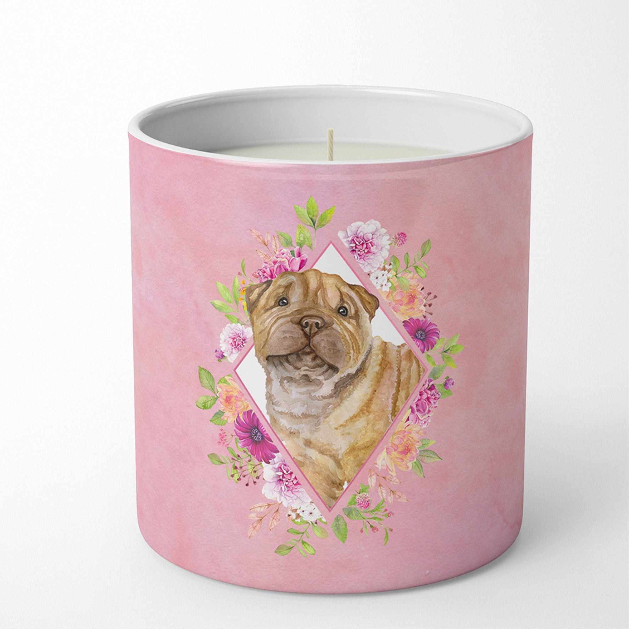 Shar Pei Pink Flowers 10 Oz Decorative Soy Candle