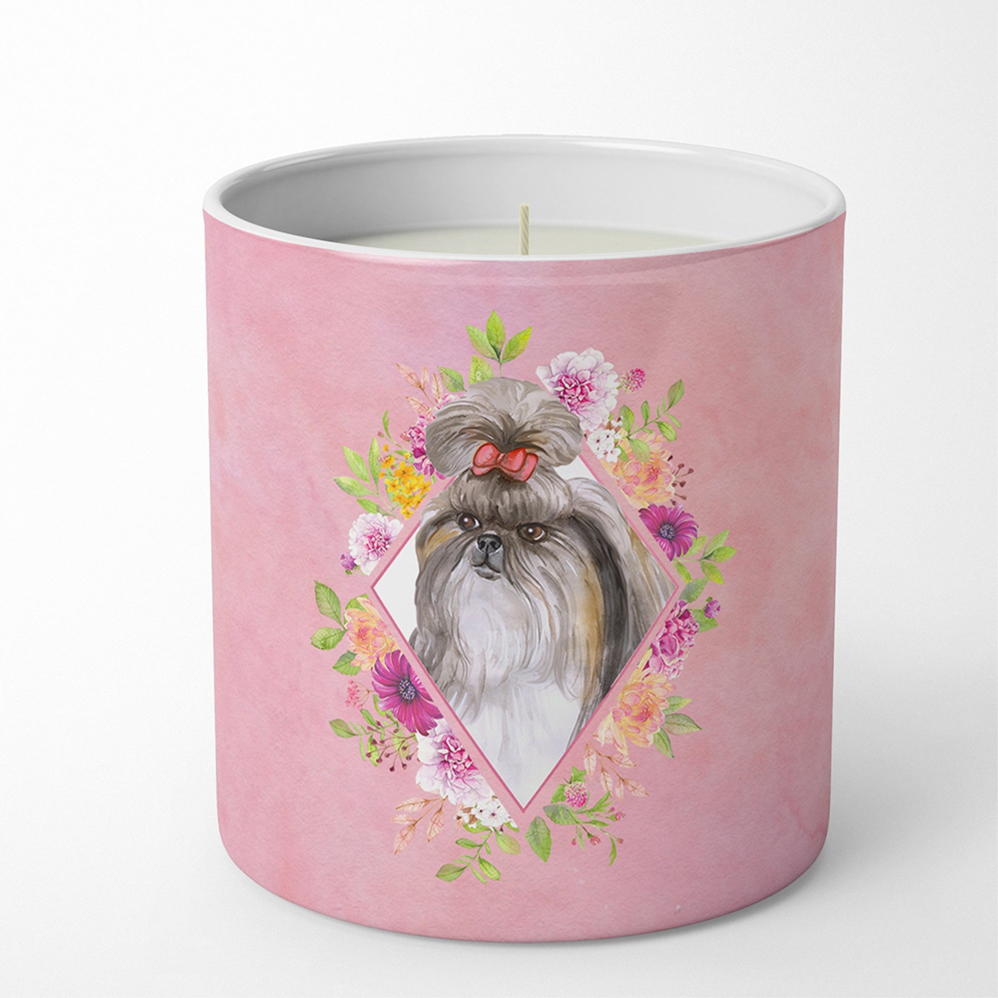 Shih Tzu Pink Flowers 10 Oz Decorative Soy Candle