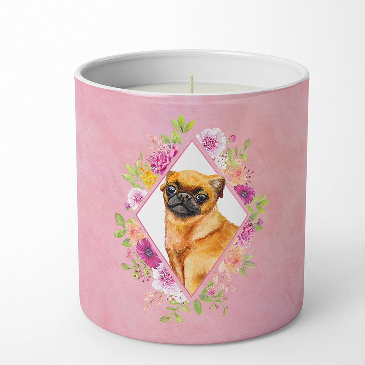 Brabant Griffon Pink Flowers 10 Oz Decorative Soy Candle