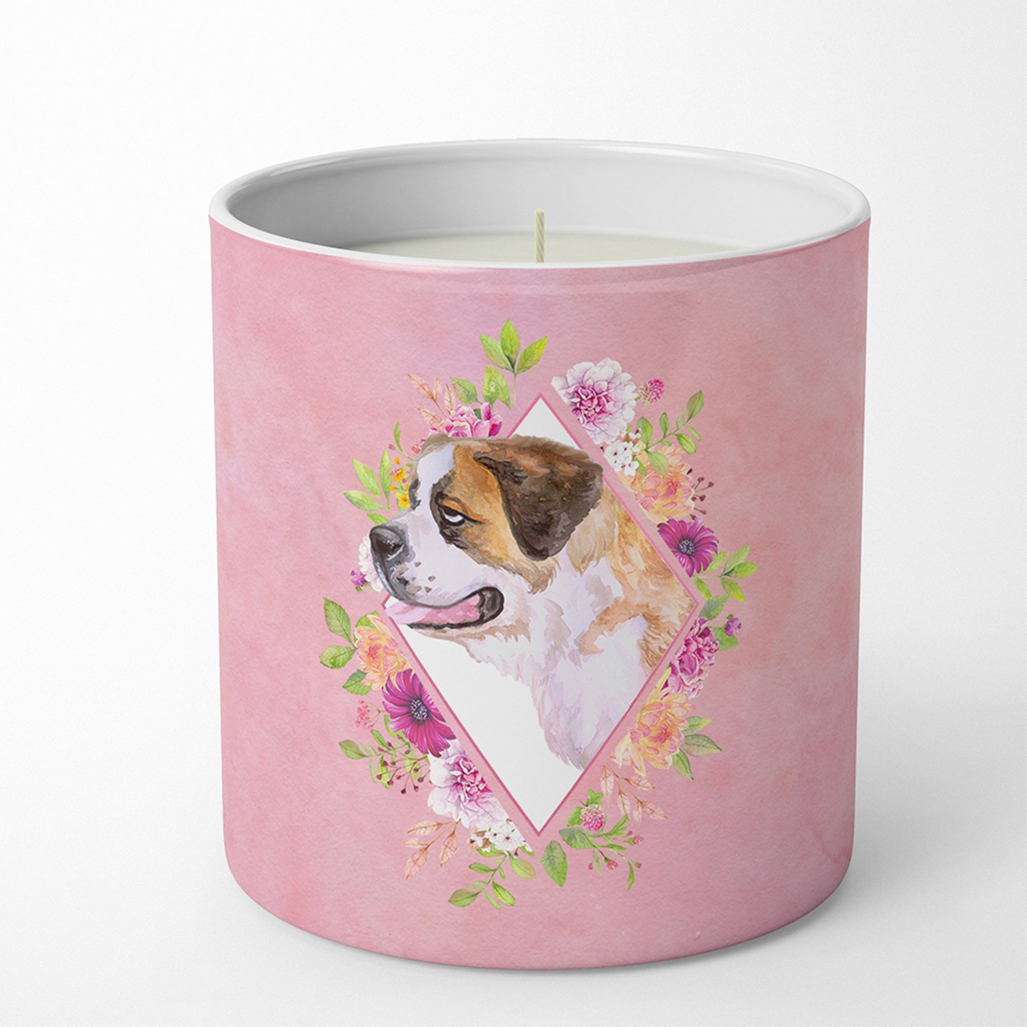 Saint Bernard #1 Pink Flowers 10 Oz Decorative Soy Candle
