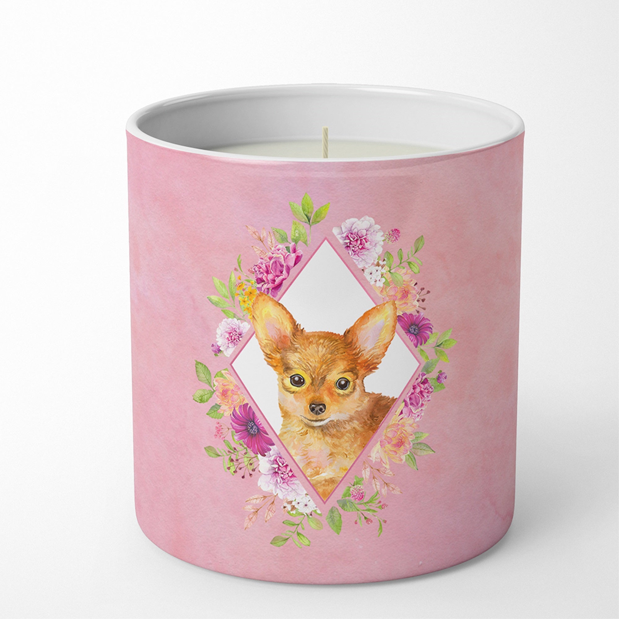 Toy Terrier Pink Flowers 10 Oz Decorative Soy Candle