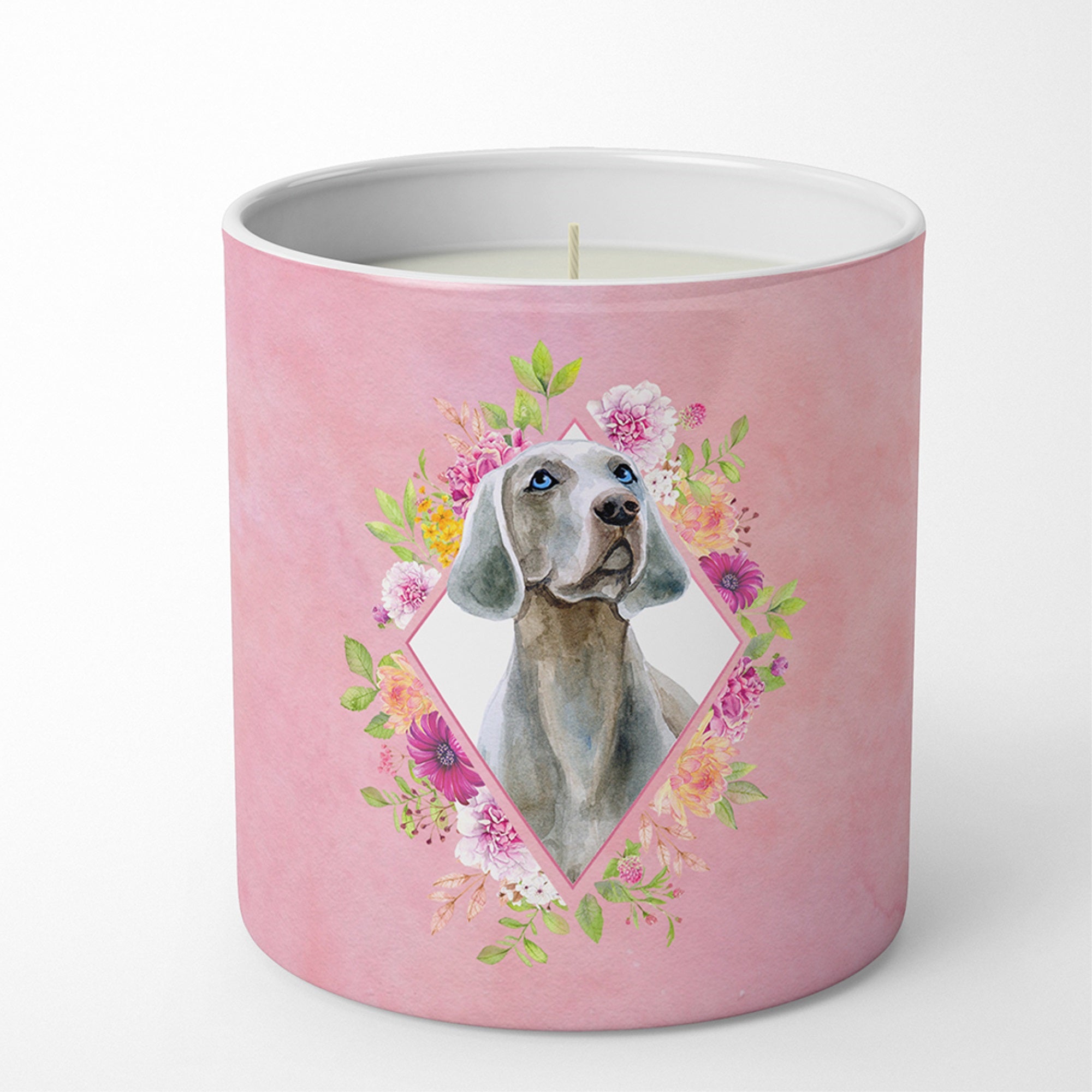 Weimaraner Pink Flowers 10 Oz Decorative Soy Candle