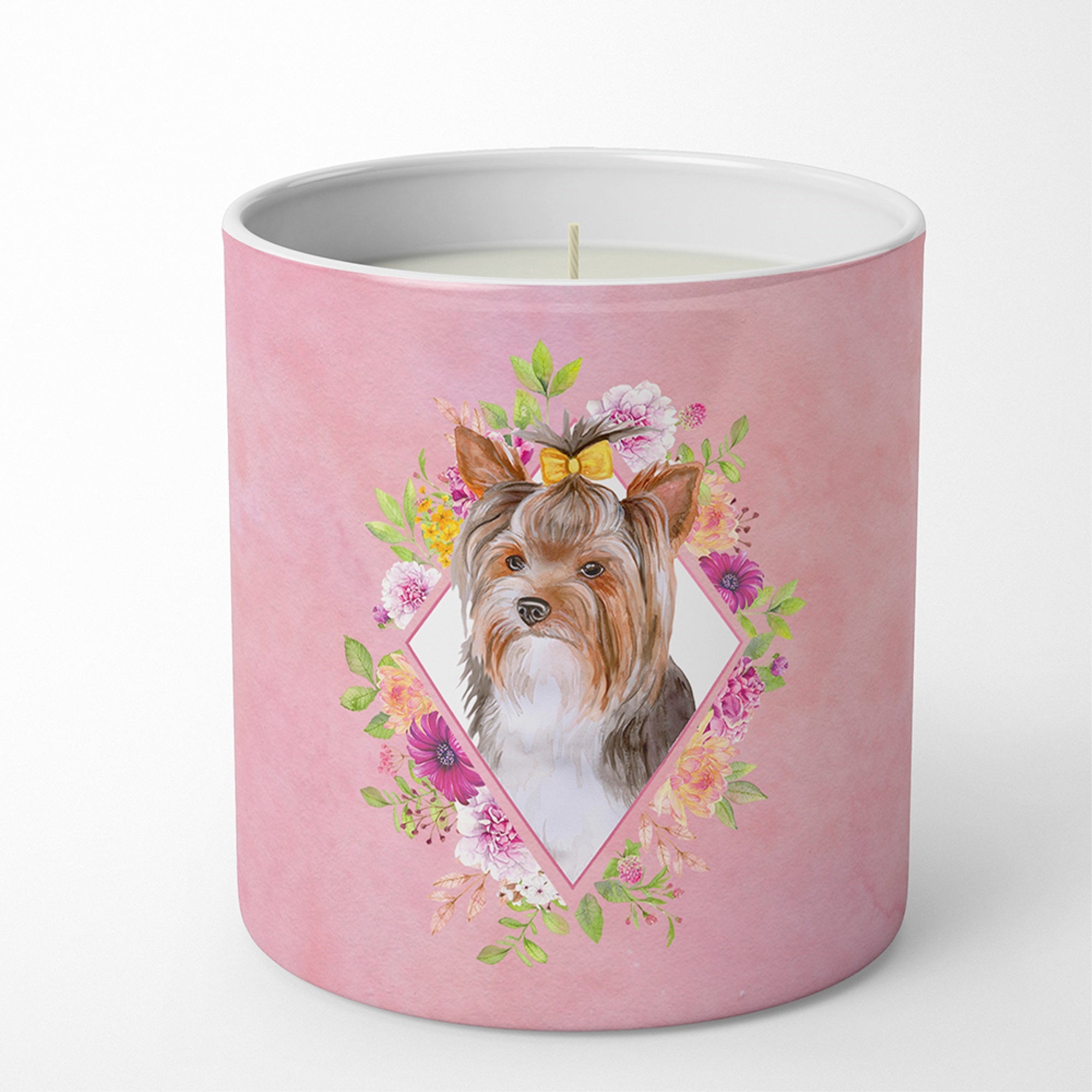 Yorkshire Terrier #1 Pink Flowers 10 Oz Decorative Soy Candle