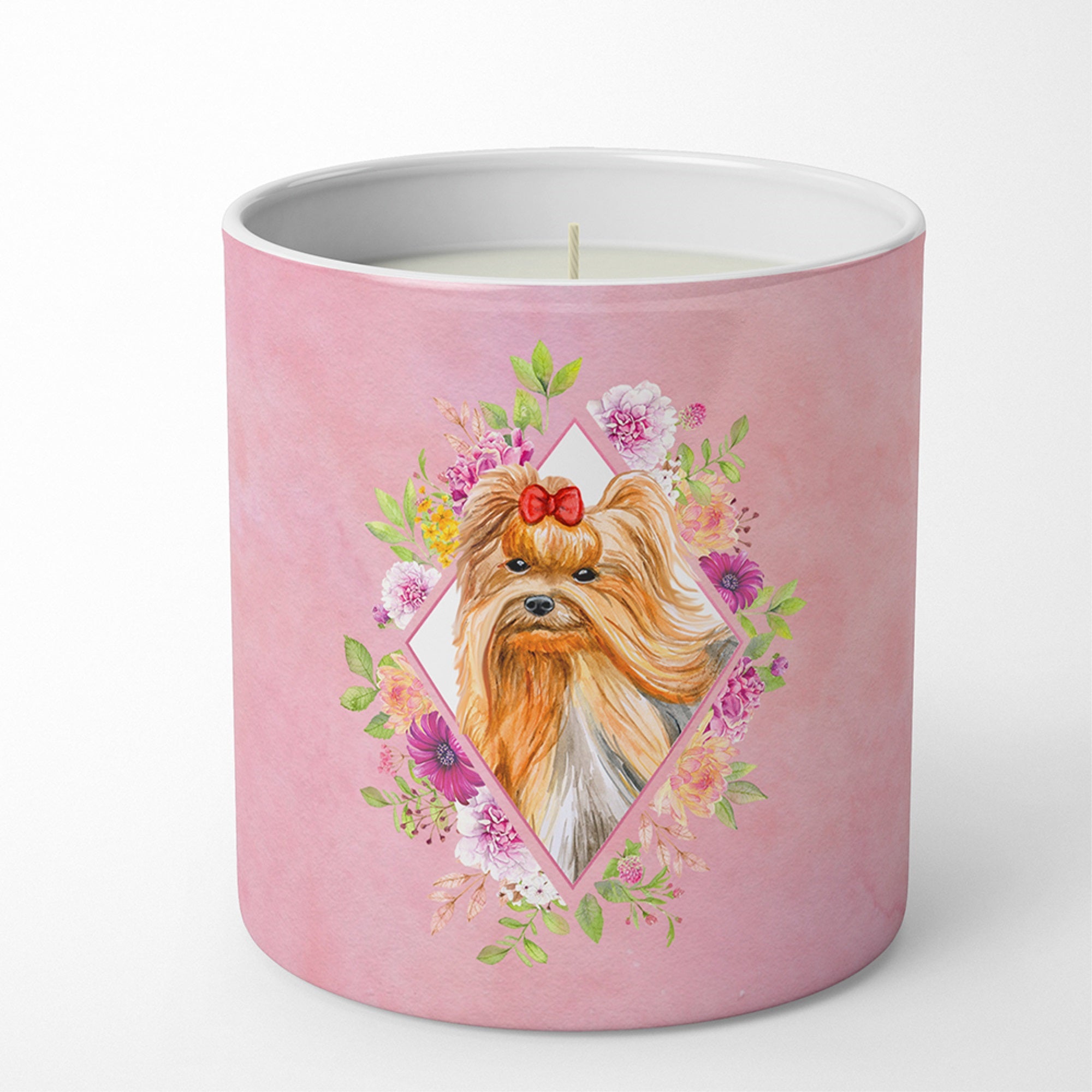 Yorkshire Terrier #2 Pink Flowers 10 Oz Decorative Soy Candle