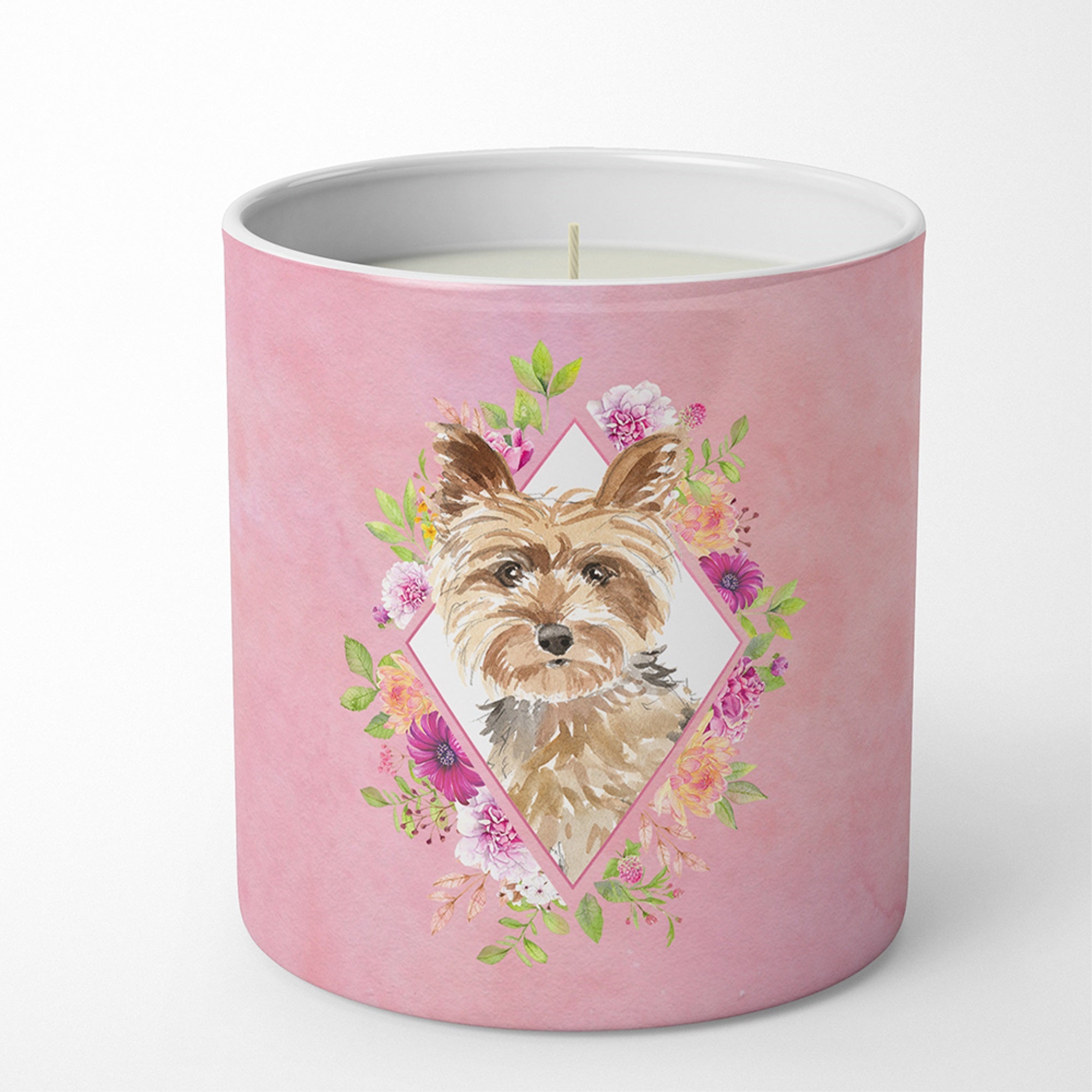 Yorkie Pink Flowers 10 Oz Decorative Soy Candle
