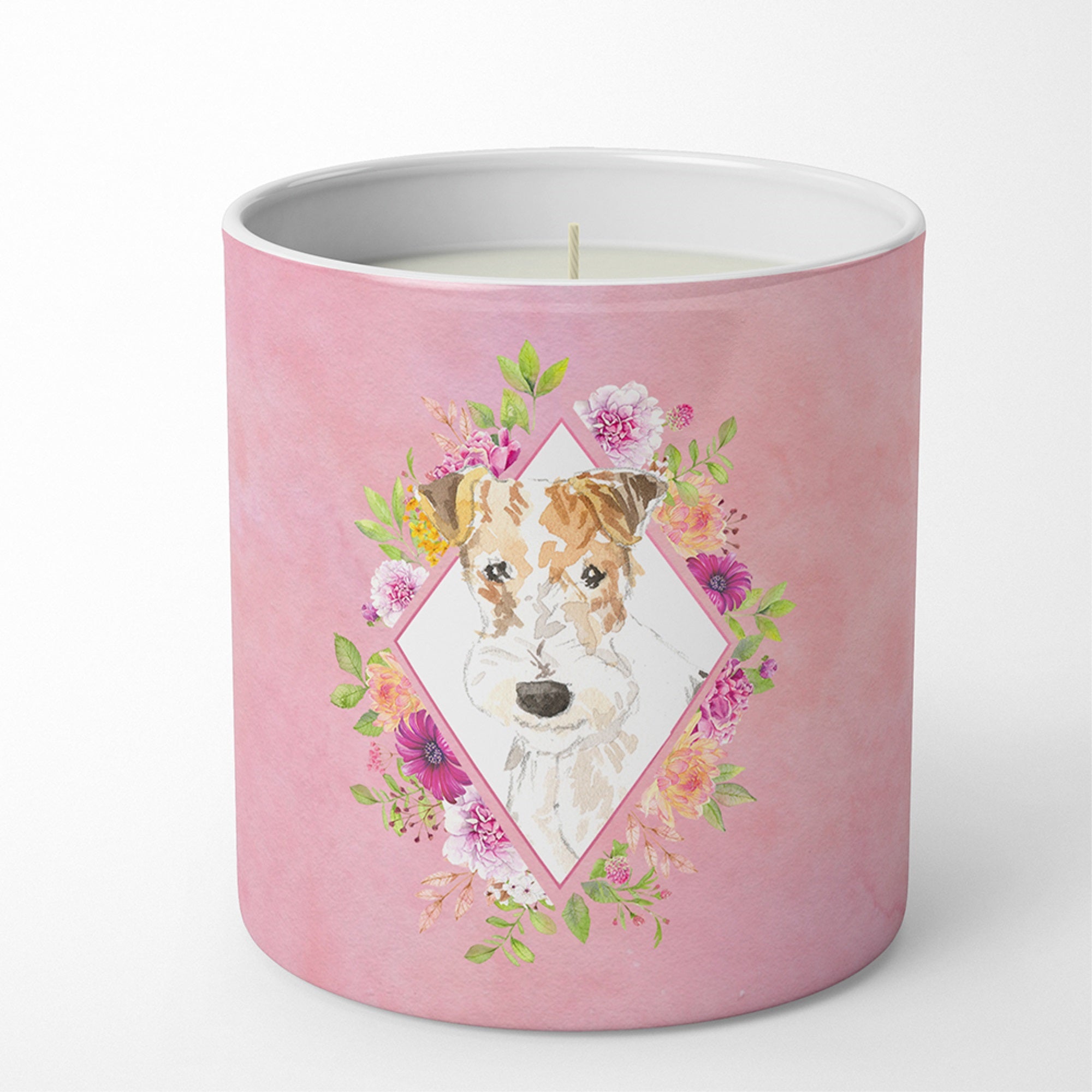 Fox Terrier Pink Flowers 10 Oz Decorative Soy Candle