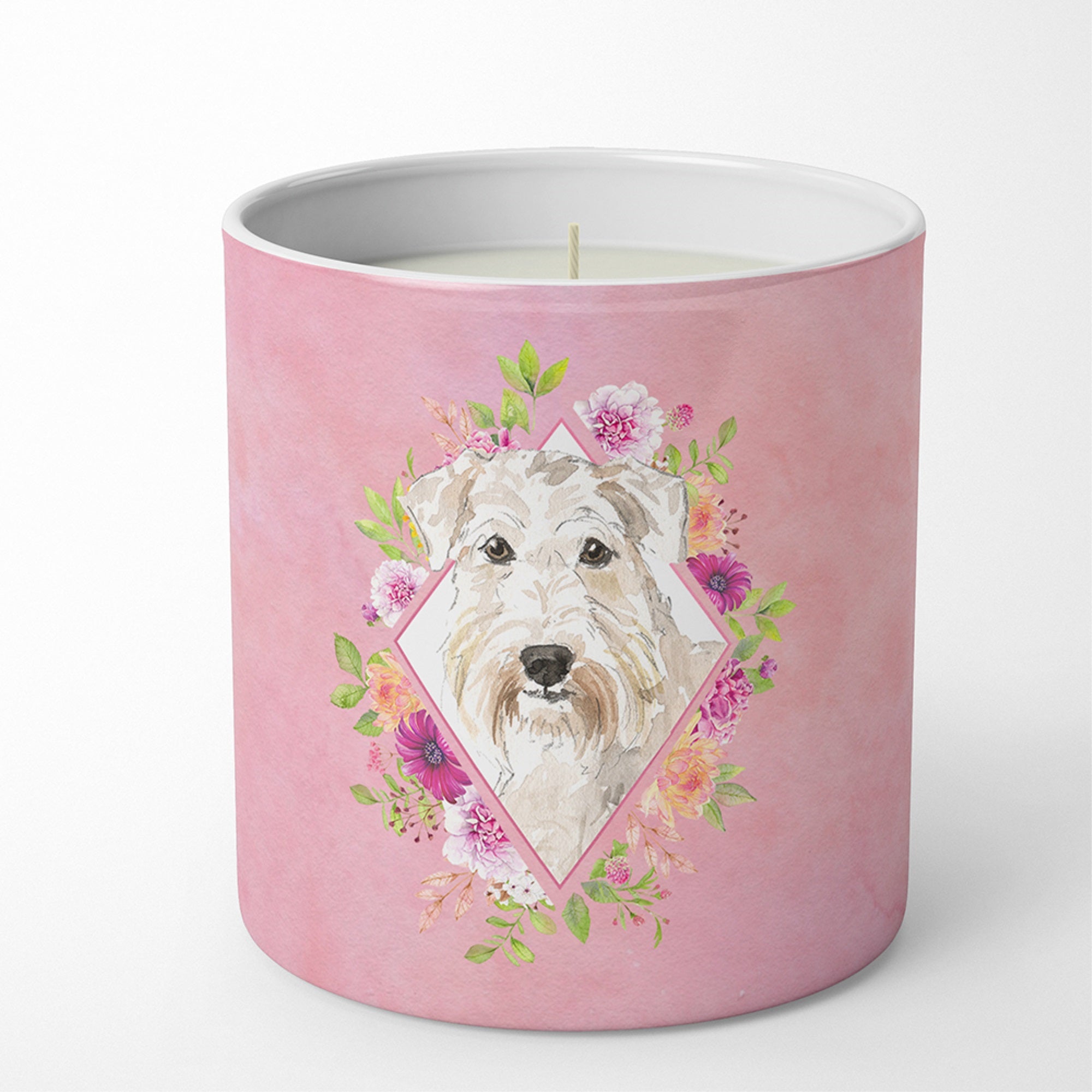 Wheaten Terrier Pink Flowers 10 Oz Decorative Soy Candle