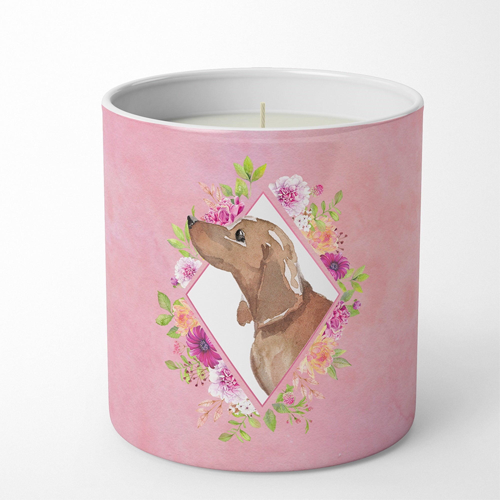 Dachshund Pink Flowers 10 Oz Decorative Soy Candle