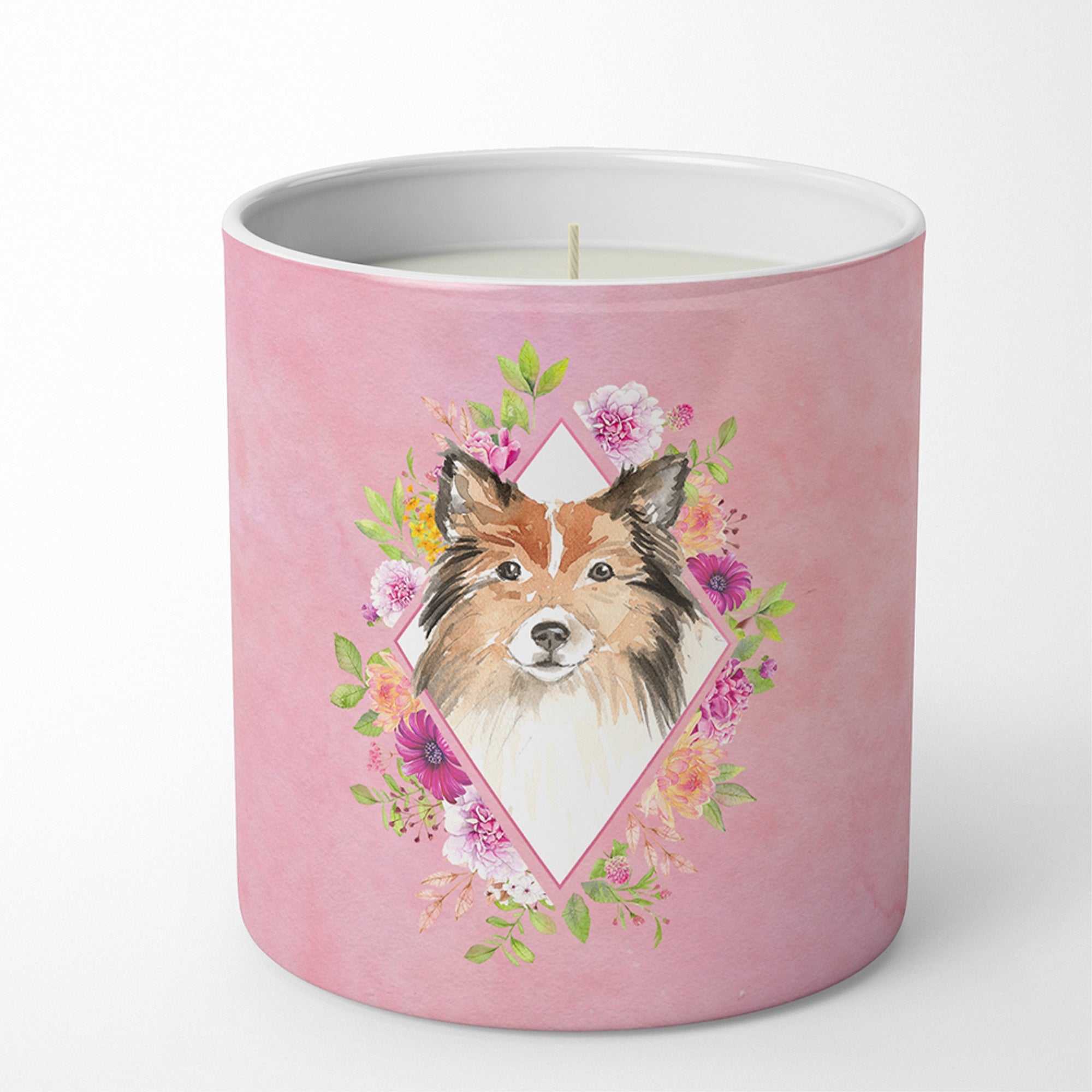 Sheltie Pink Flowers 10 Oz Decorative Soy Candle