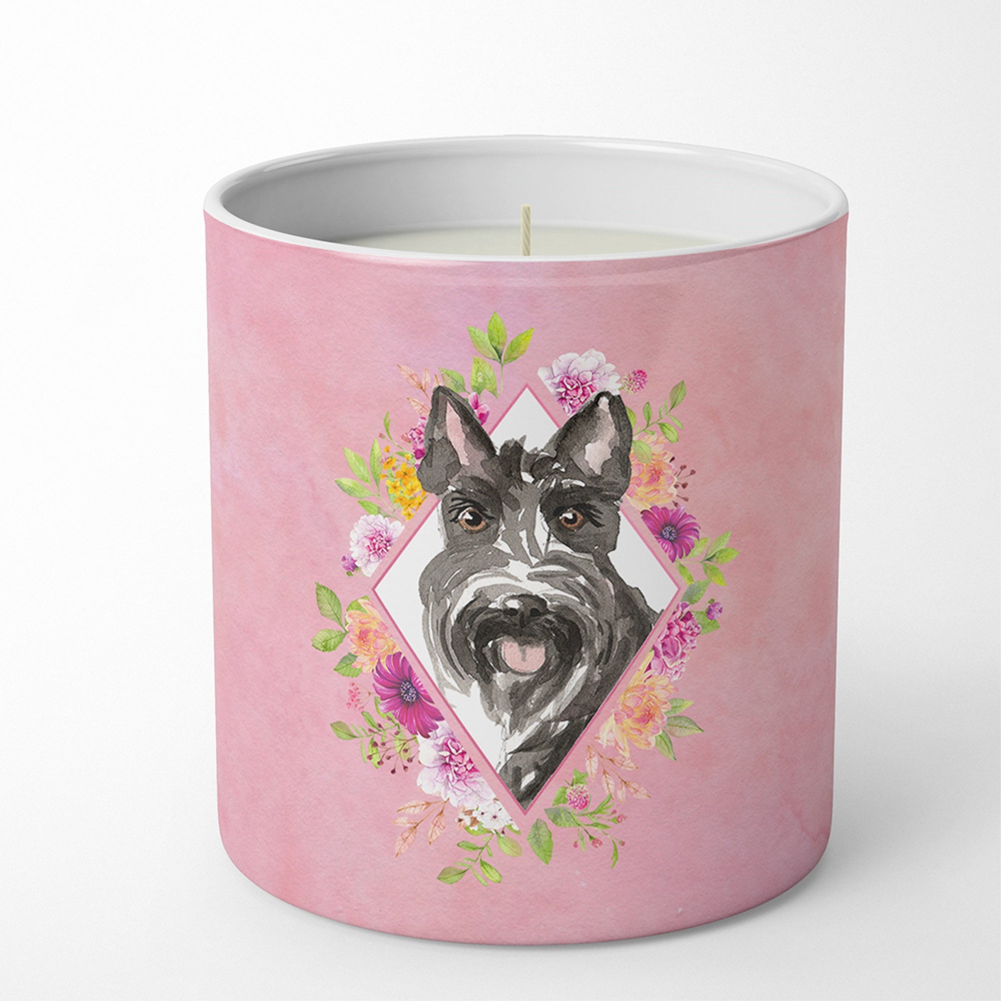 Scottish Terrier Pink Flowers 10 Oz Decorative Soy Candle
