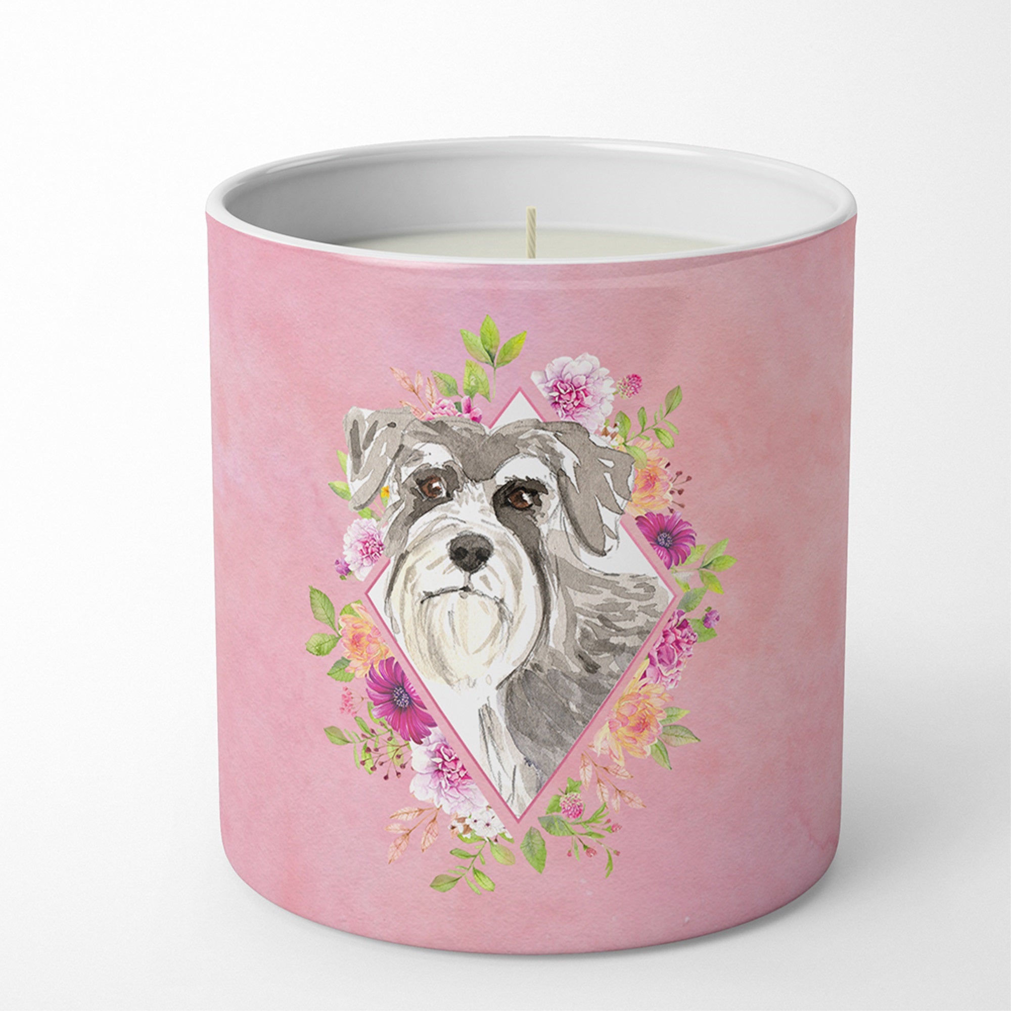 Schnauzer #1 Pink Flowers 10 Oz Decorative Soy Candle