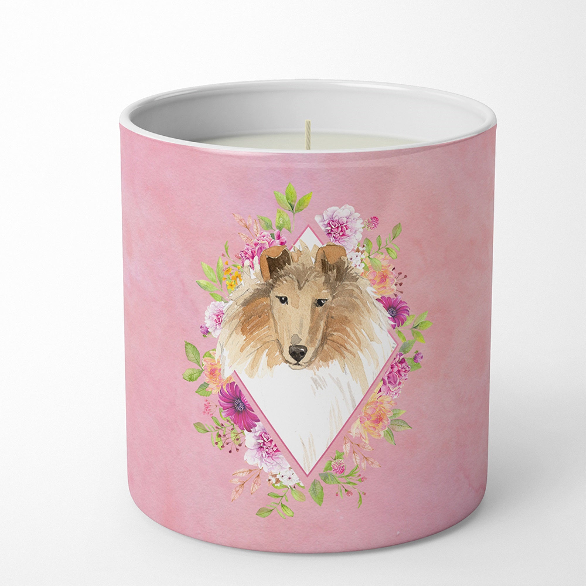 Collie Pink Flowers 10 Oz Decorative Soy Candle